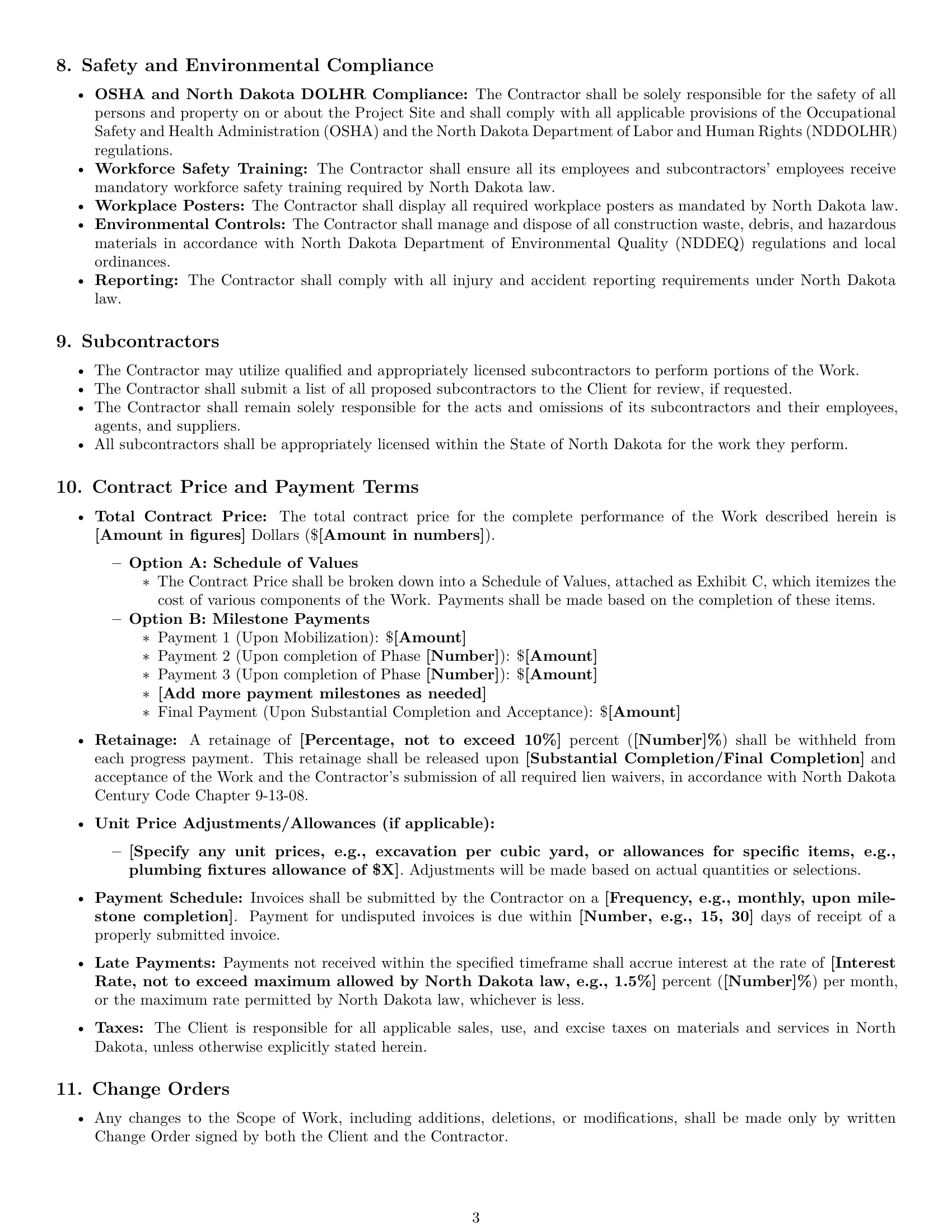 Preview page 3 of Pro North Dakota construction service contract template