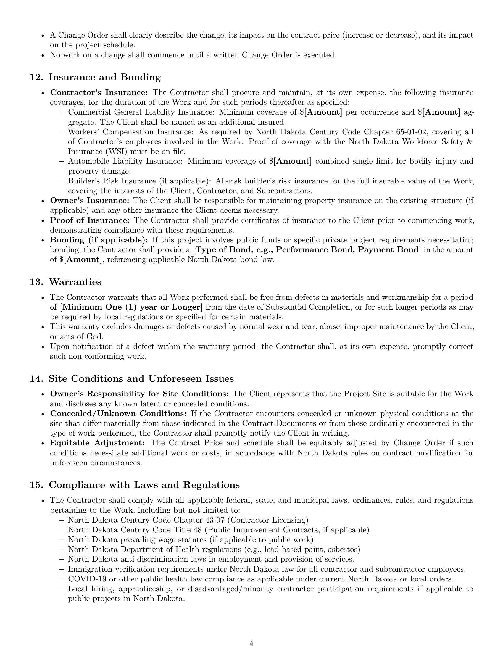Preview page 4 of Pro North Dakota construction service contract template