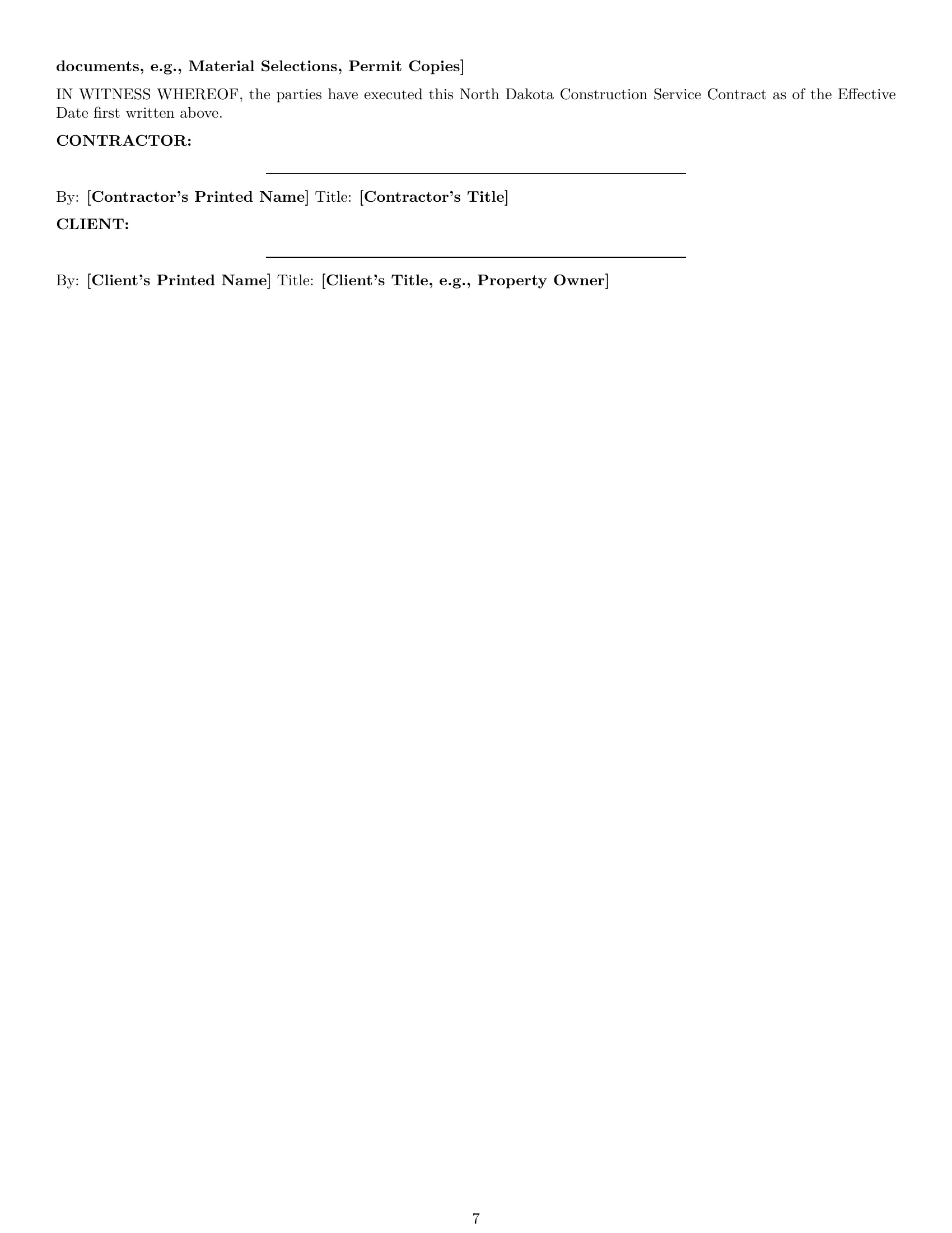 Preview page 7 of Pro North Dakota construction service contract template