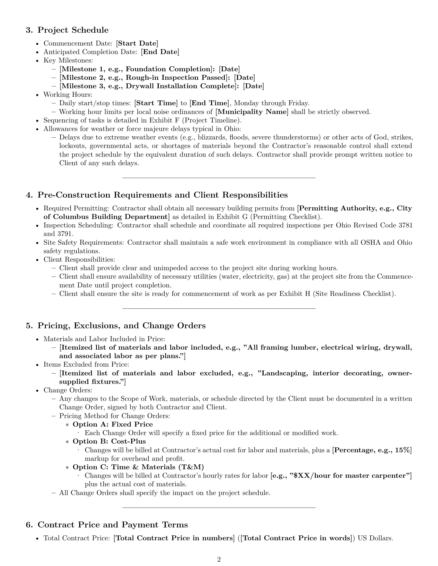 Preview page 2 of Pro Ohio construction service contract template