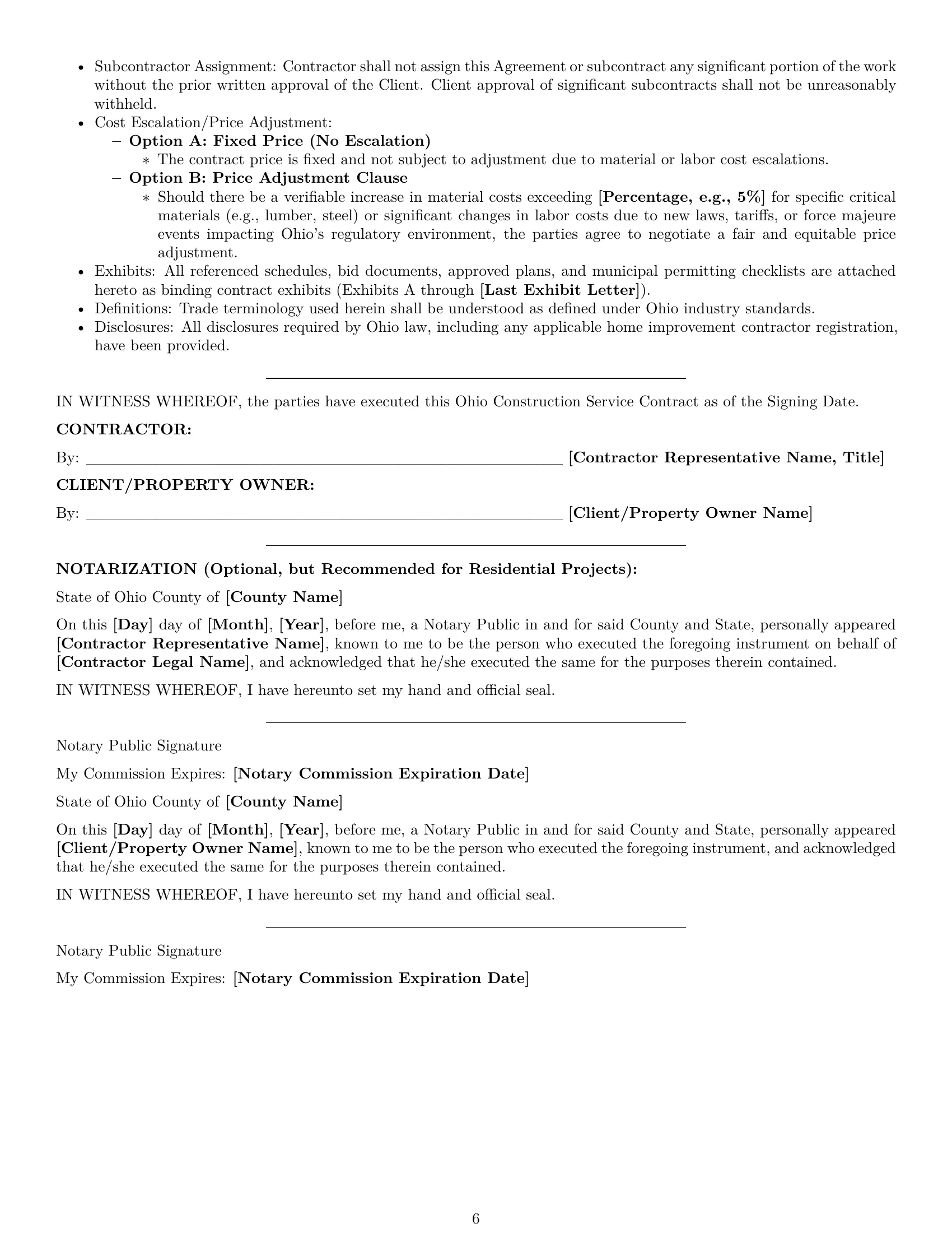 Preview page 6 of Pro Ohio construction service contract template