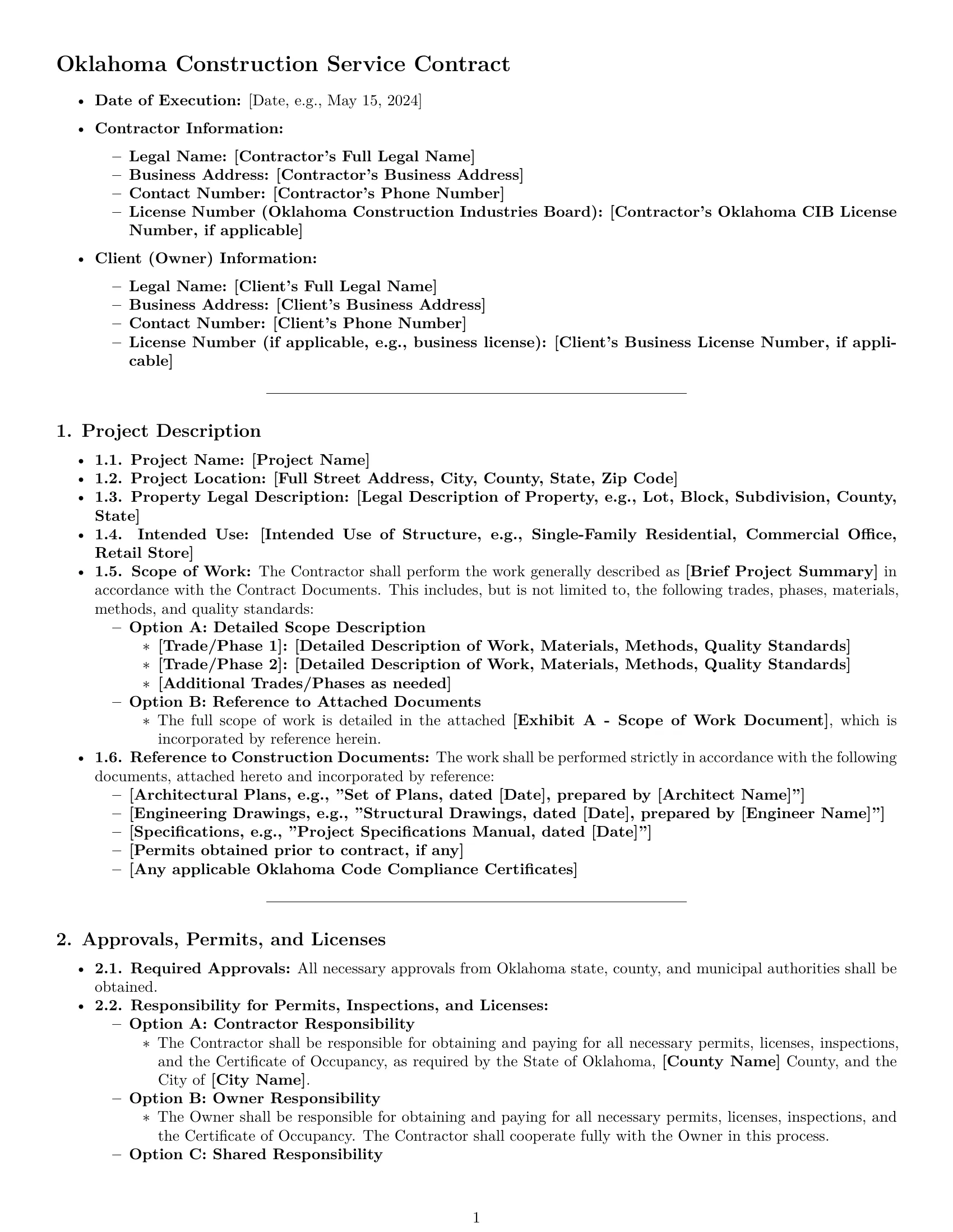 Preview page 1 of Pro Oklahoma construction service contract template