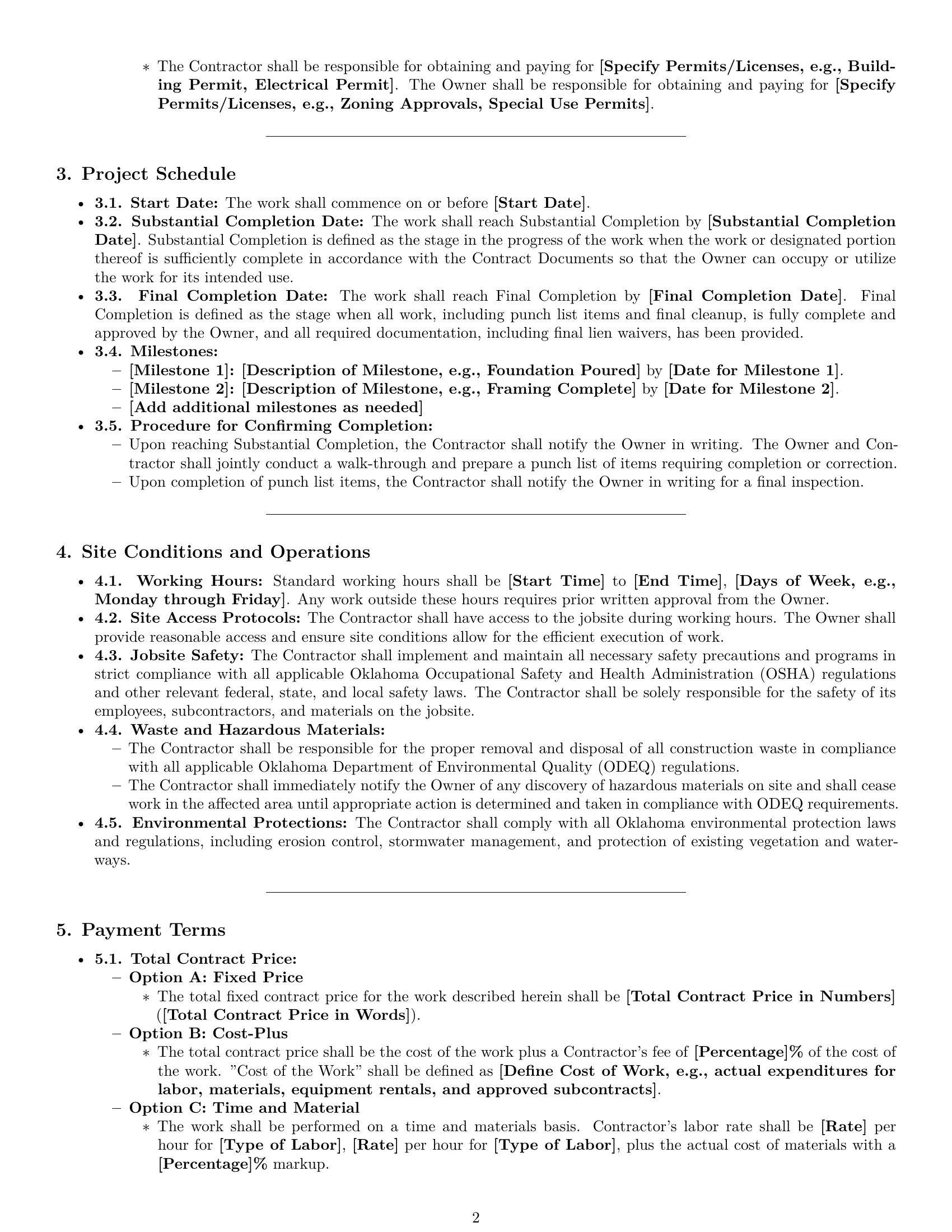 Preview page 2 of Pro Oklahoma construction service contract template