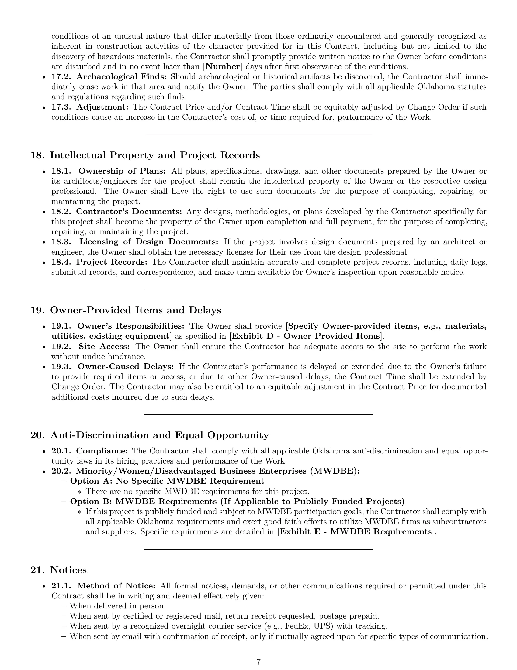 Preview page 7 of Pro Oklahoma construction service contract template