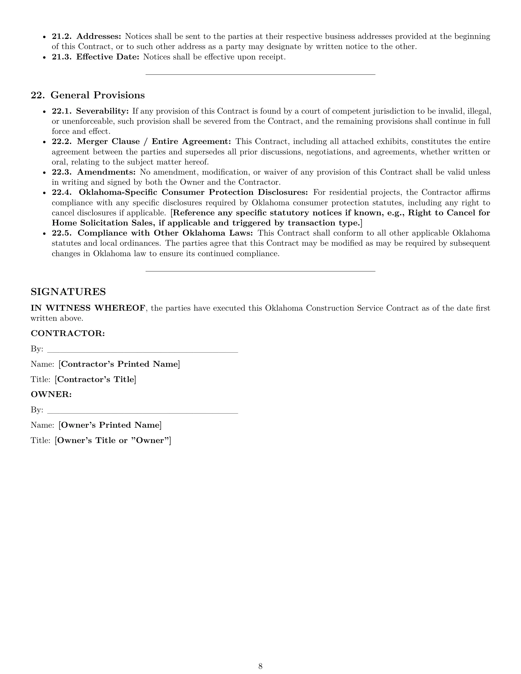 Preview page 8 of Pro Oklahoma construction service contract template