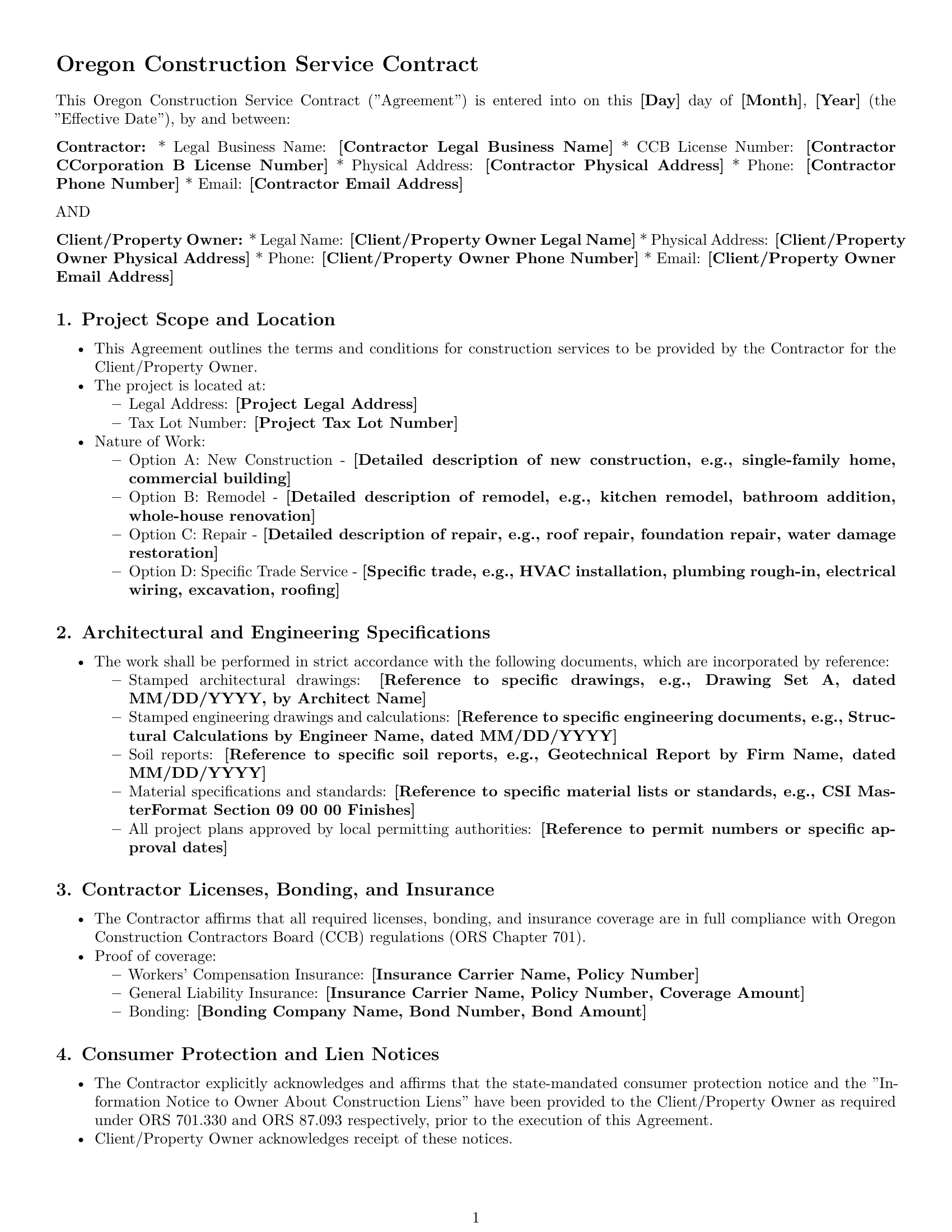 Preview page 1 of Pro Oregon construction service contract template