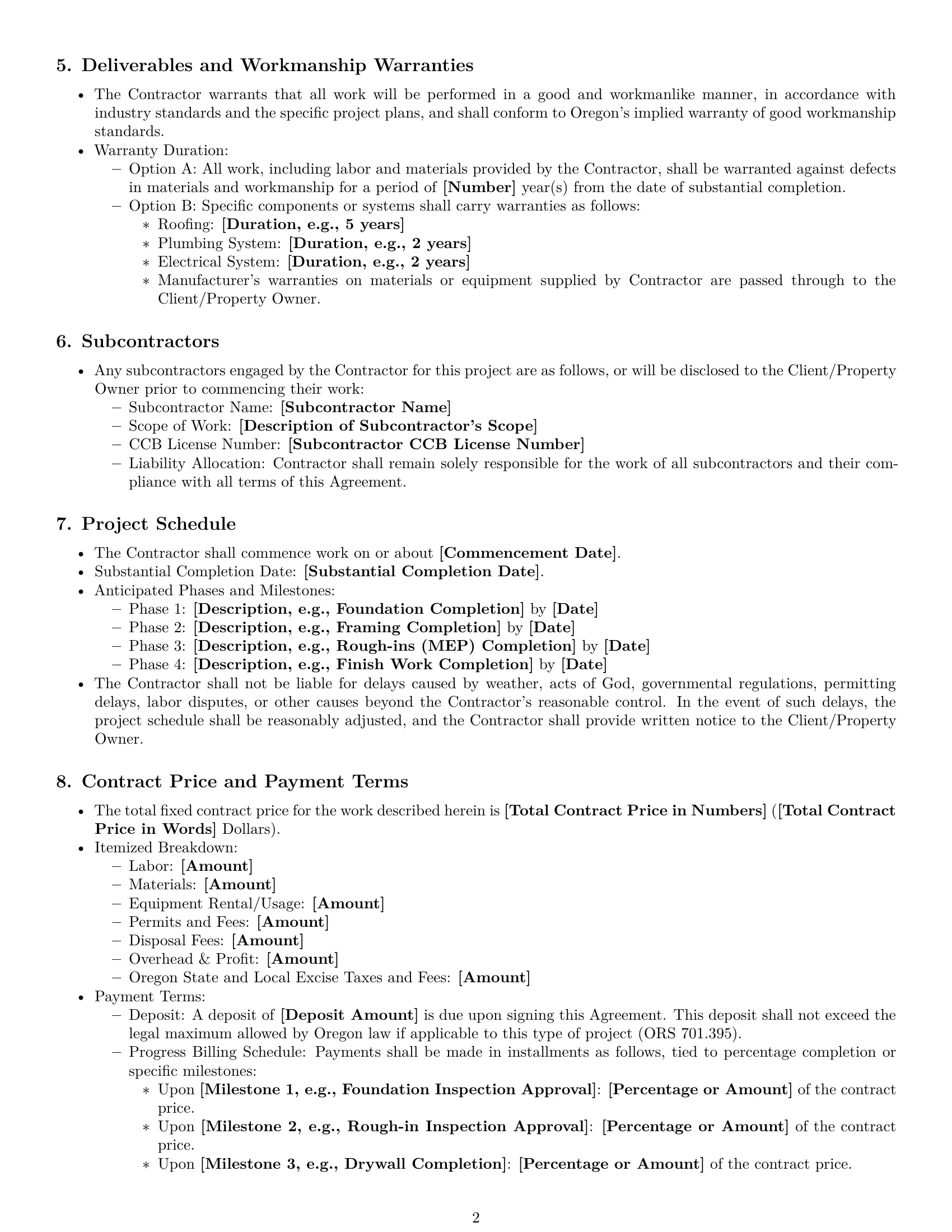 Preview page 2 of Pro Oregon construction service contract template