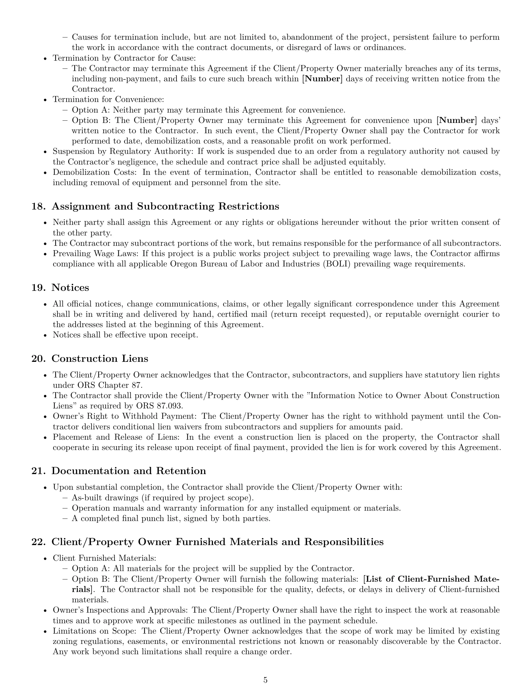 Preview page 5 of Pro Oregon construction service contract template