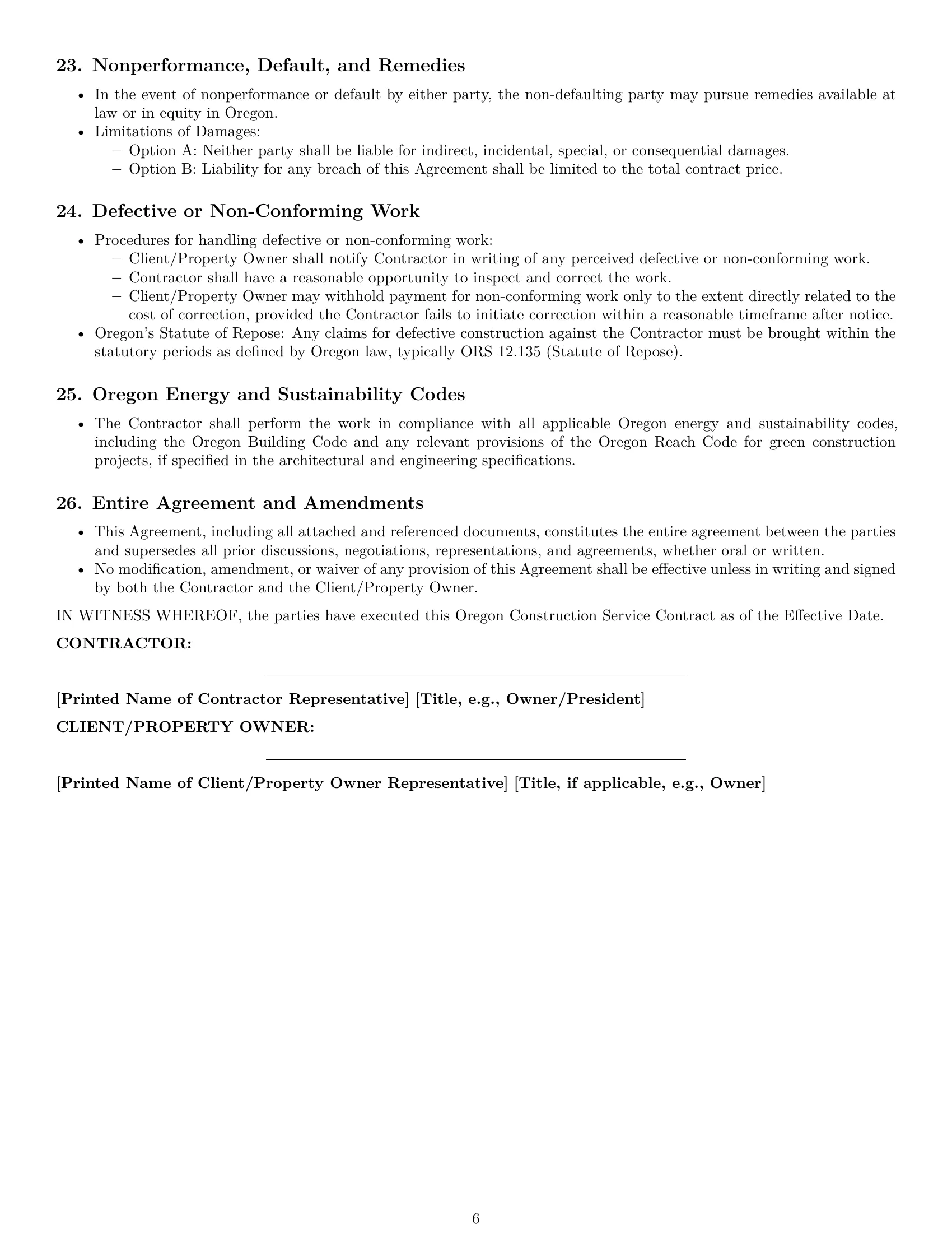 Preview page 6 of Pro Oregon construction service contract template