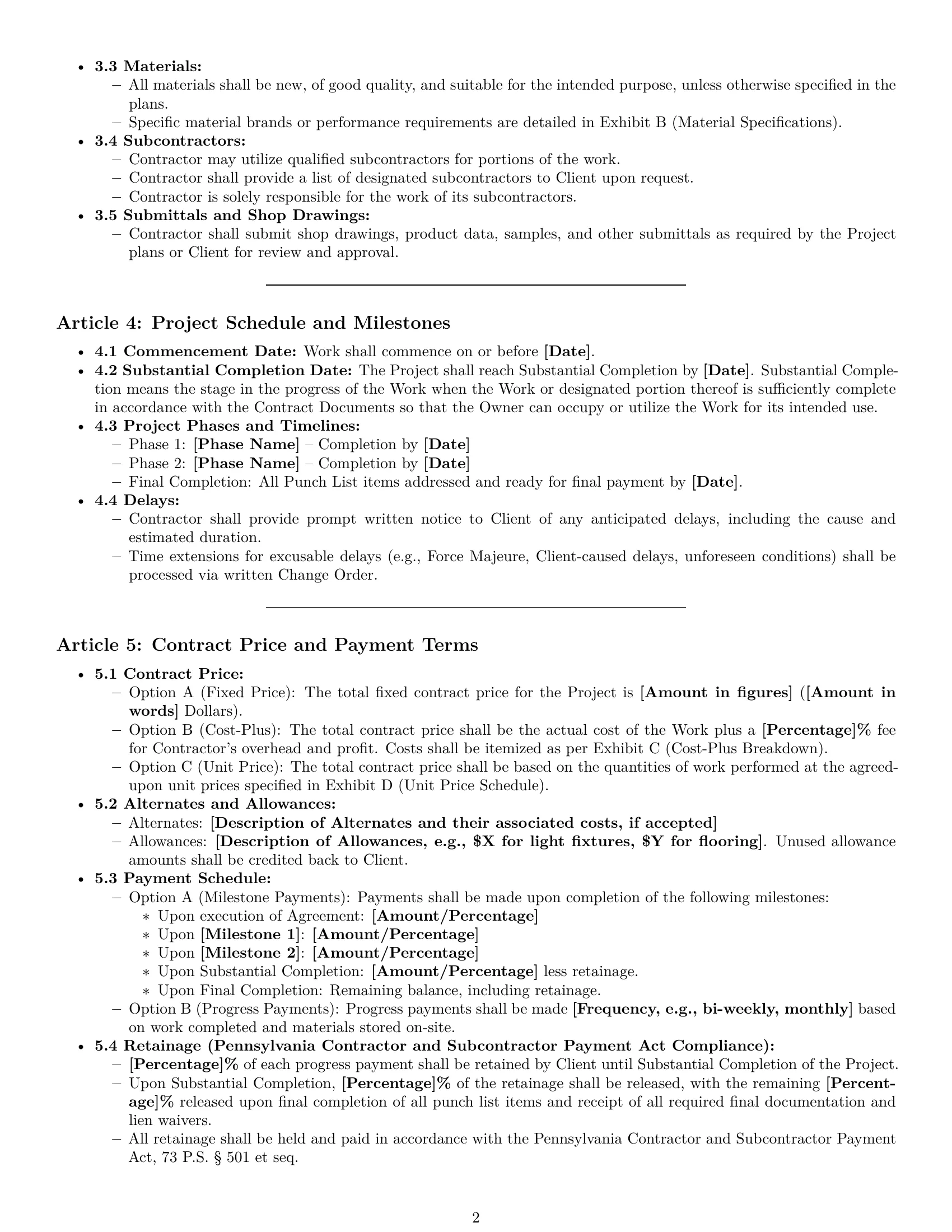 Preview page 2 of Pro Pennsylvania construction service contract template