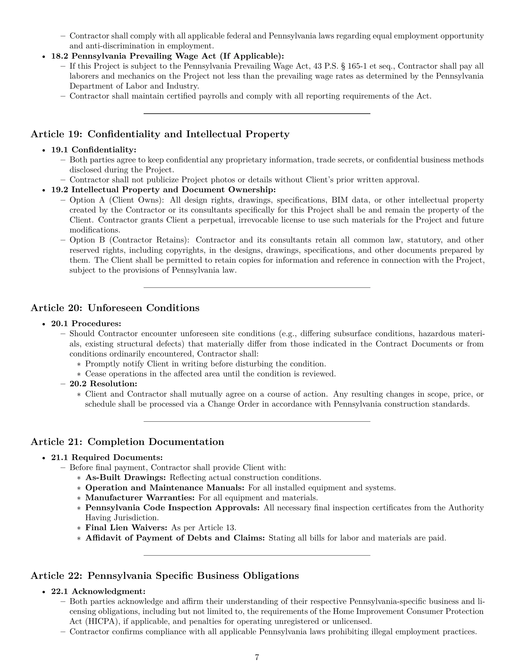 Preview page 7 of Pro Pennsylvania construction service contract template