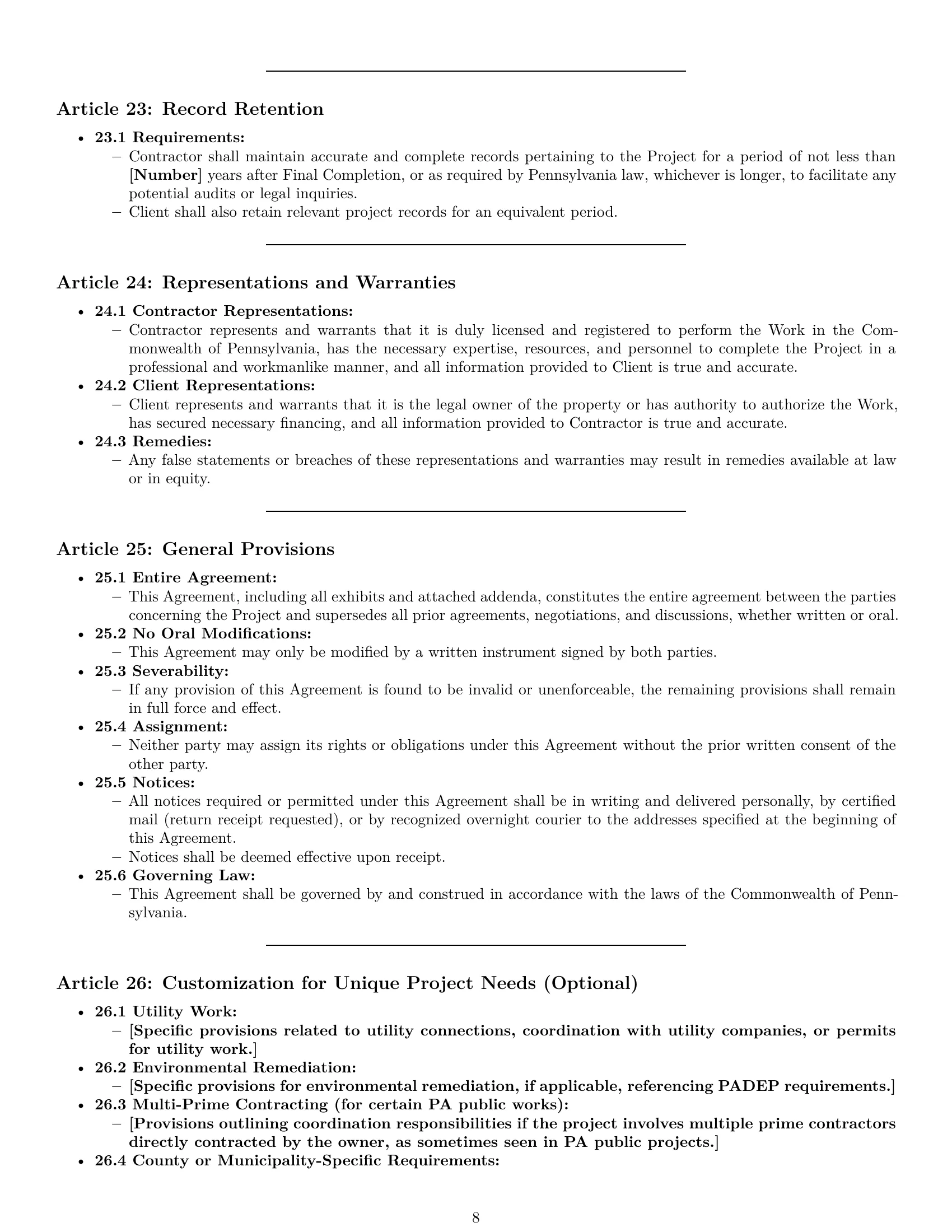 Preview page 8 of Pro Pennsylvania construction service contract template