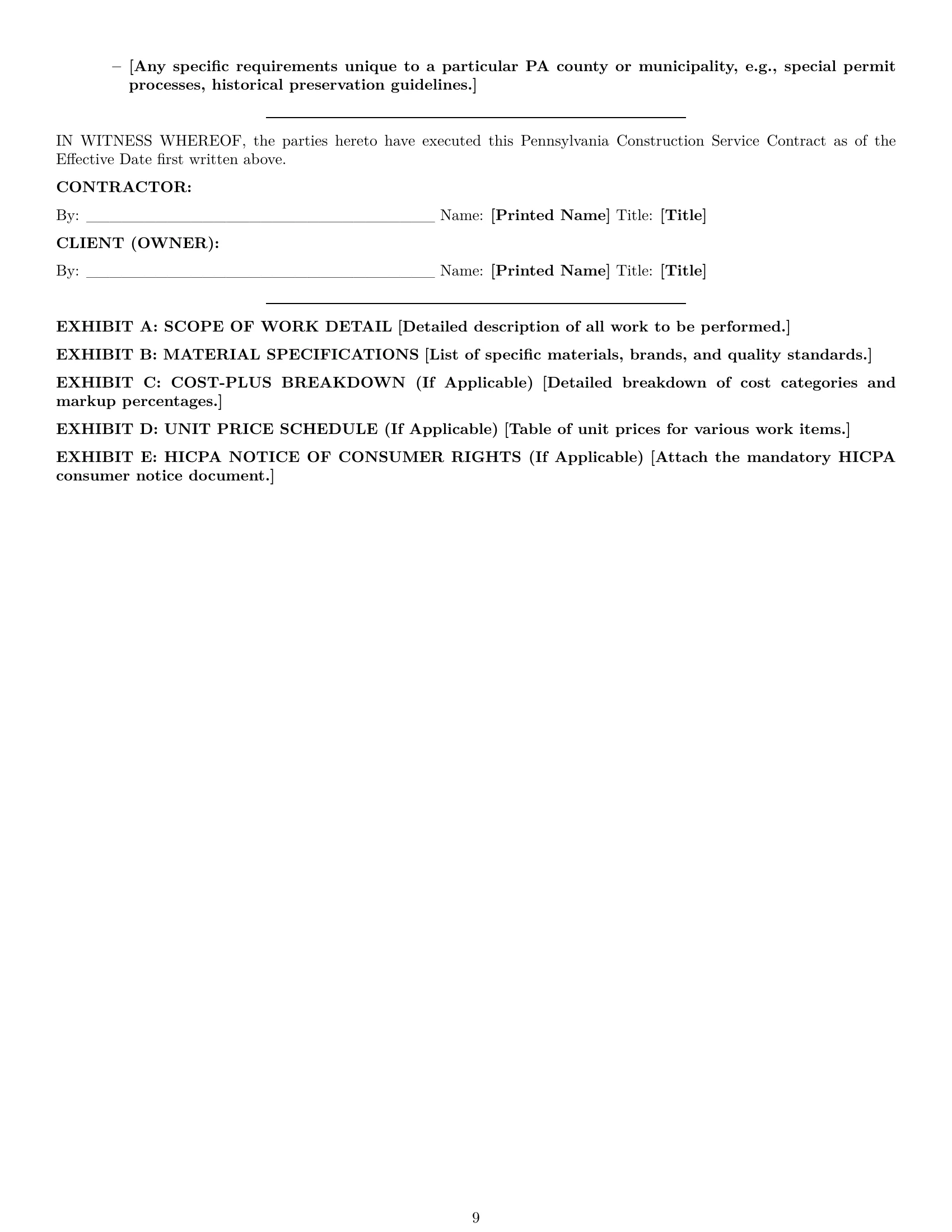 Preview page 9 of Pro Pennsylvania construction service contract template