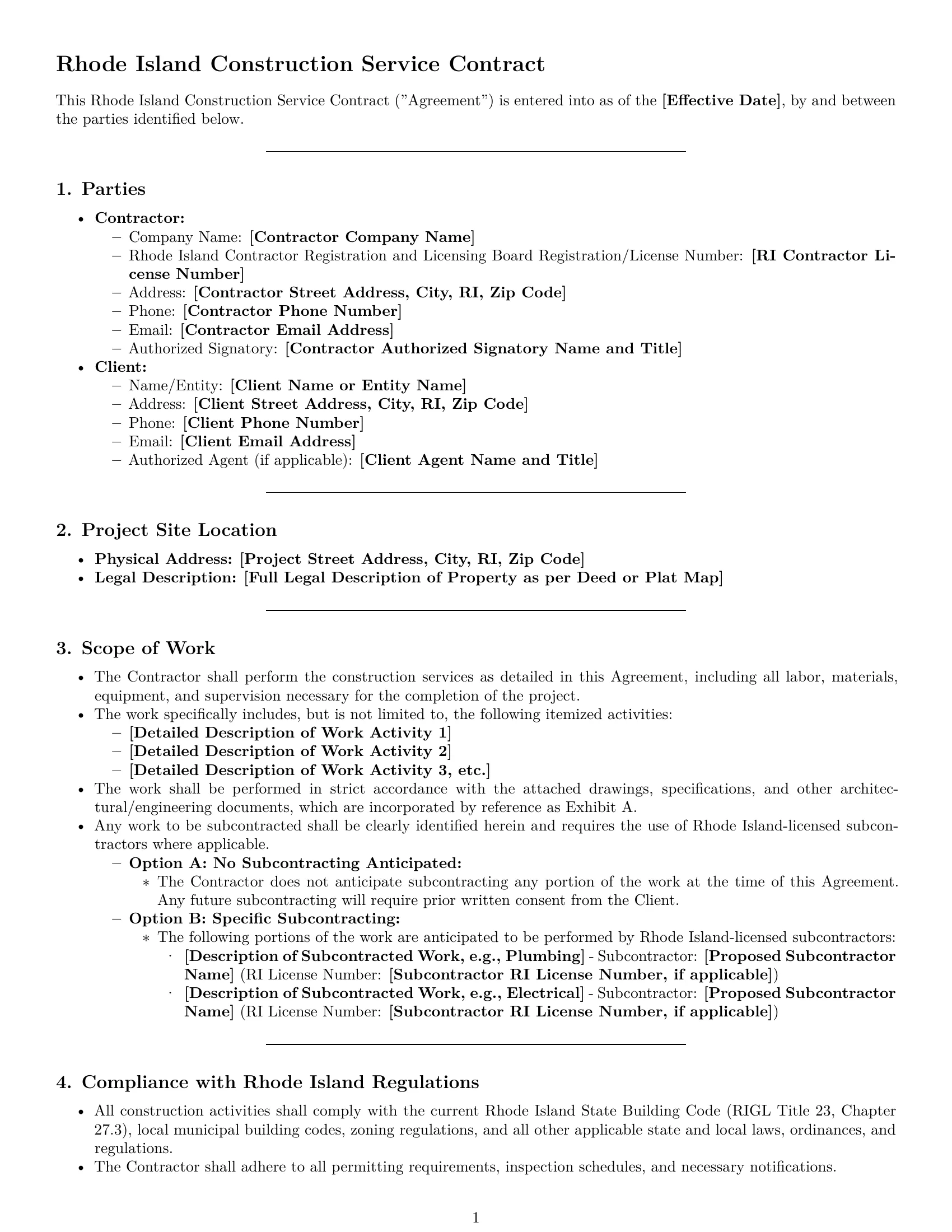Preview page 1 of Pro Rhode Island construction service contract template