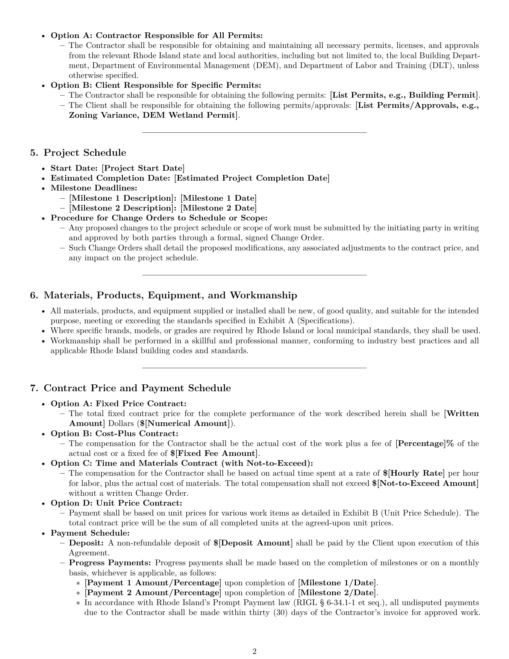 Preview page 2 of Pro Rhode Island construction service contract template