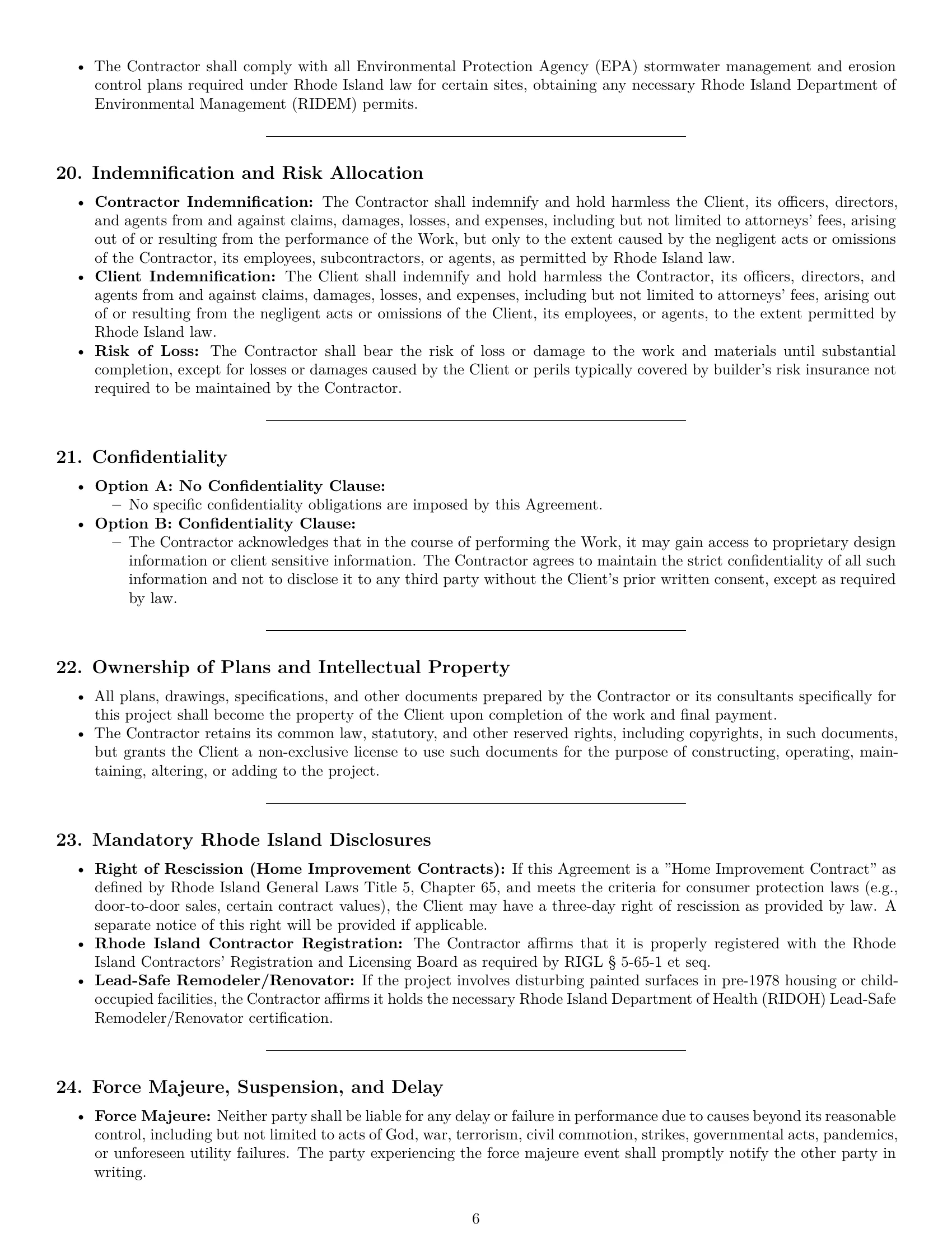 Preview page 6 of Pro Rhode Island construction service contract template