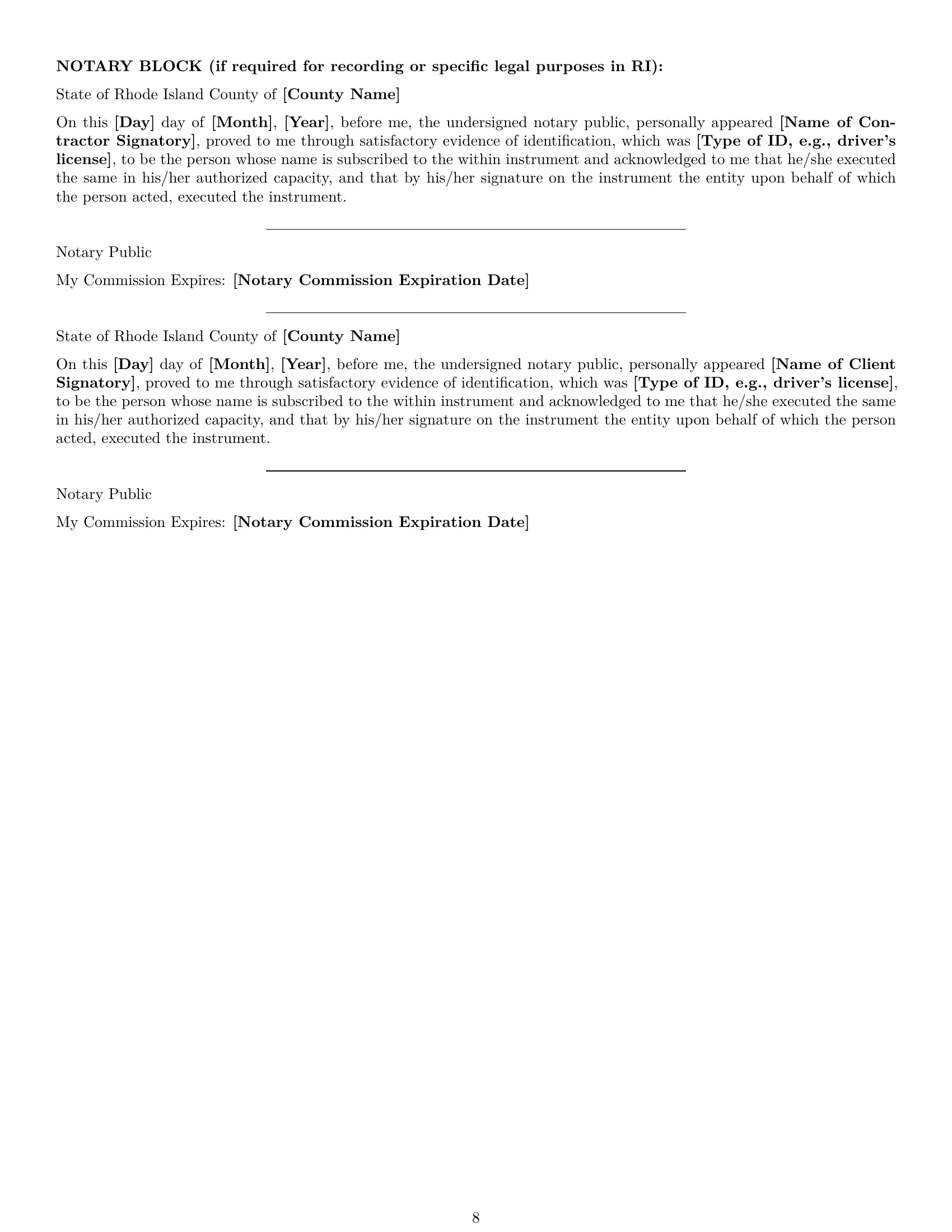 Preview page 8 of Pro Rhode Island construction service contract template