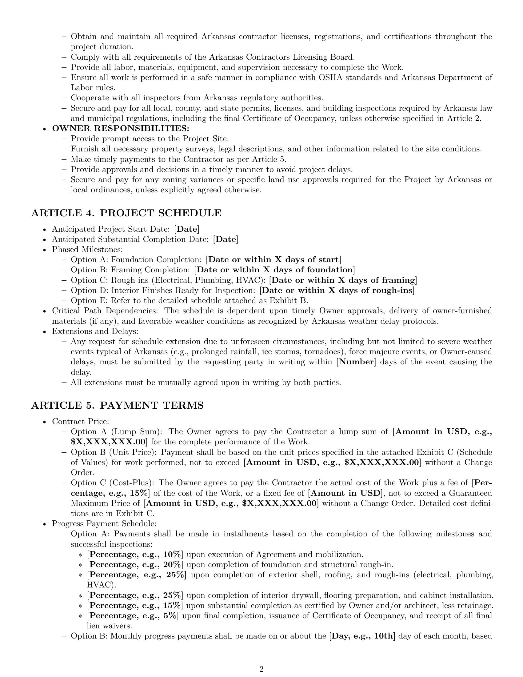 Preview page 2 of Pro Arkansas construction service contract template