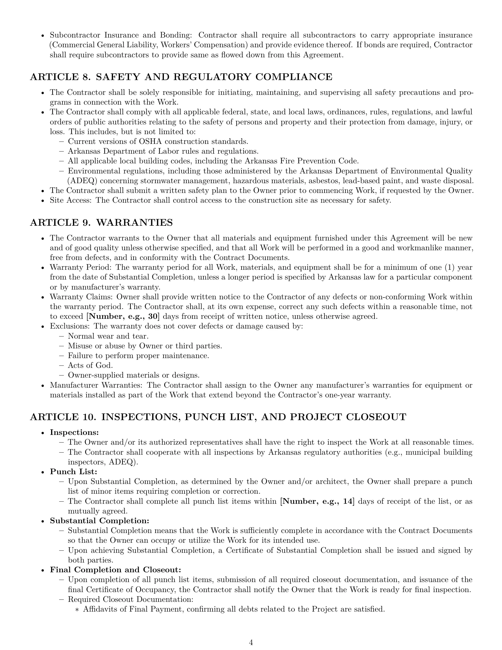 Preview page 4 of Pro Arkansas construction service contract template