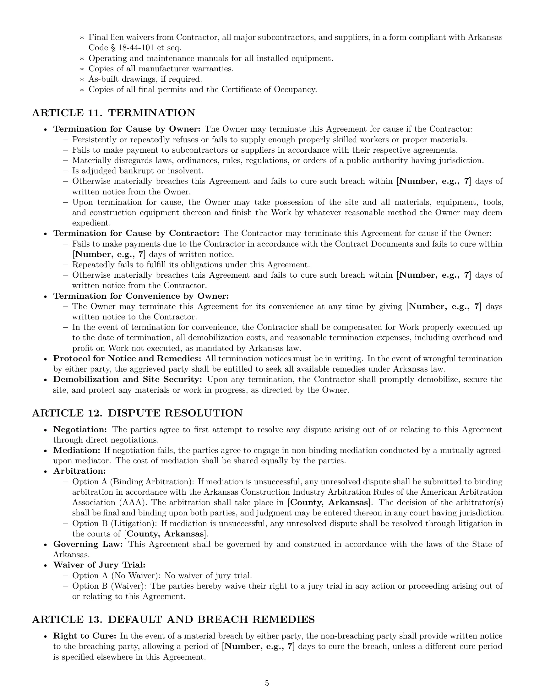Preview page 5 of Pro Arkansas construction service contract template