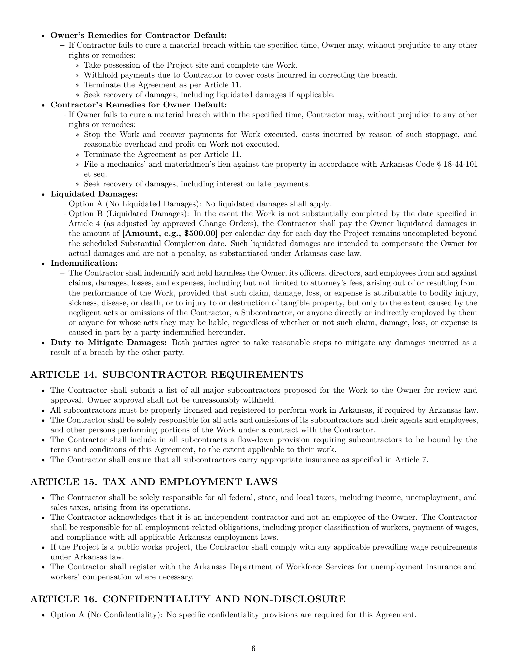 Preview page 6 of Pro Arkansas construction service contract template