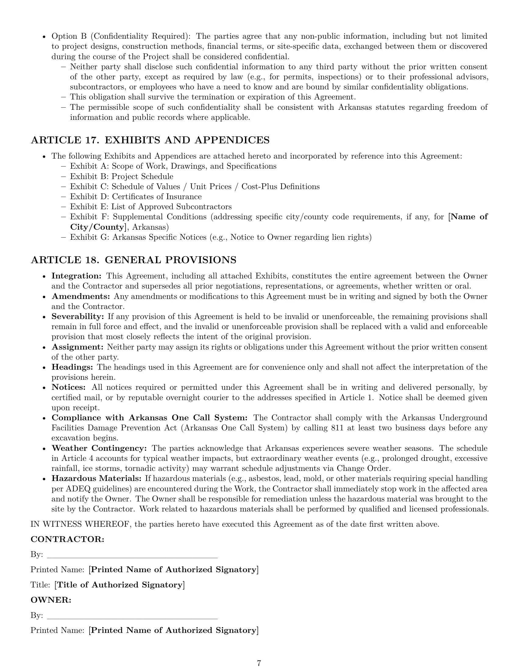 Preview page 7 of Pro Arkansas construction service contract template