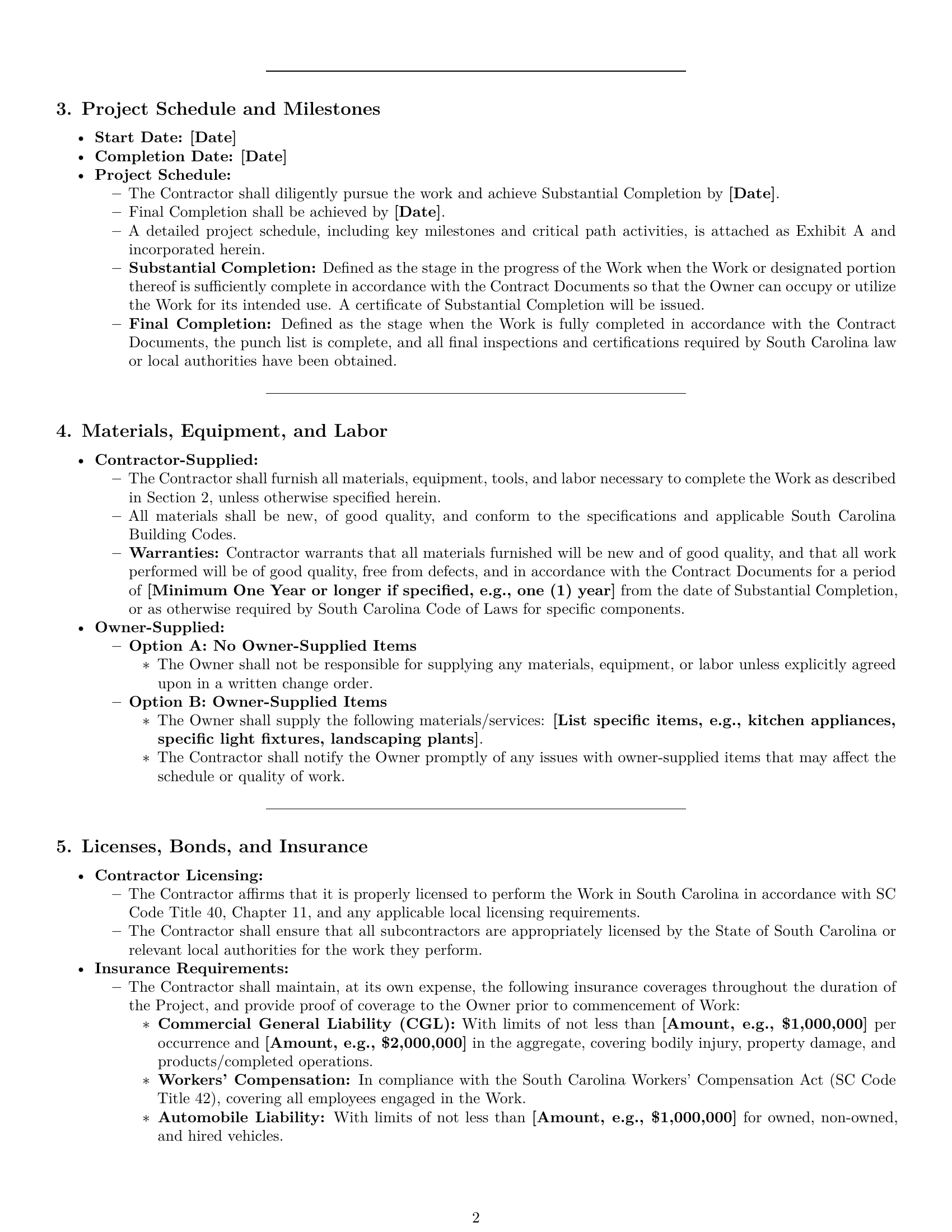 Preview page 2 of Pro South Carolina construction service contract template