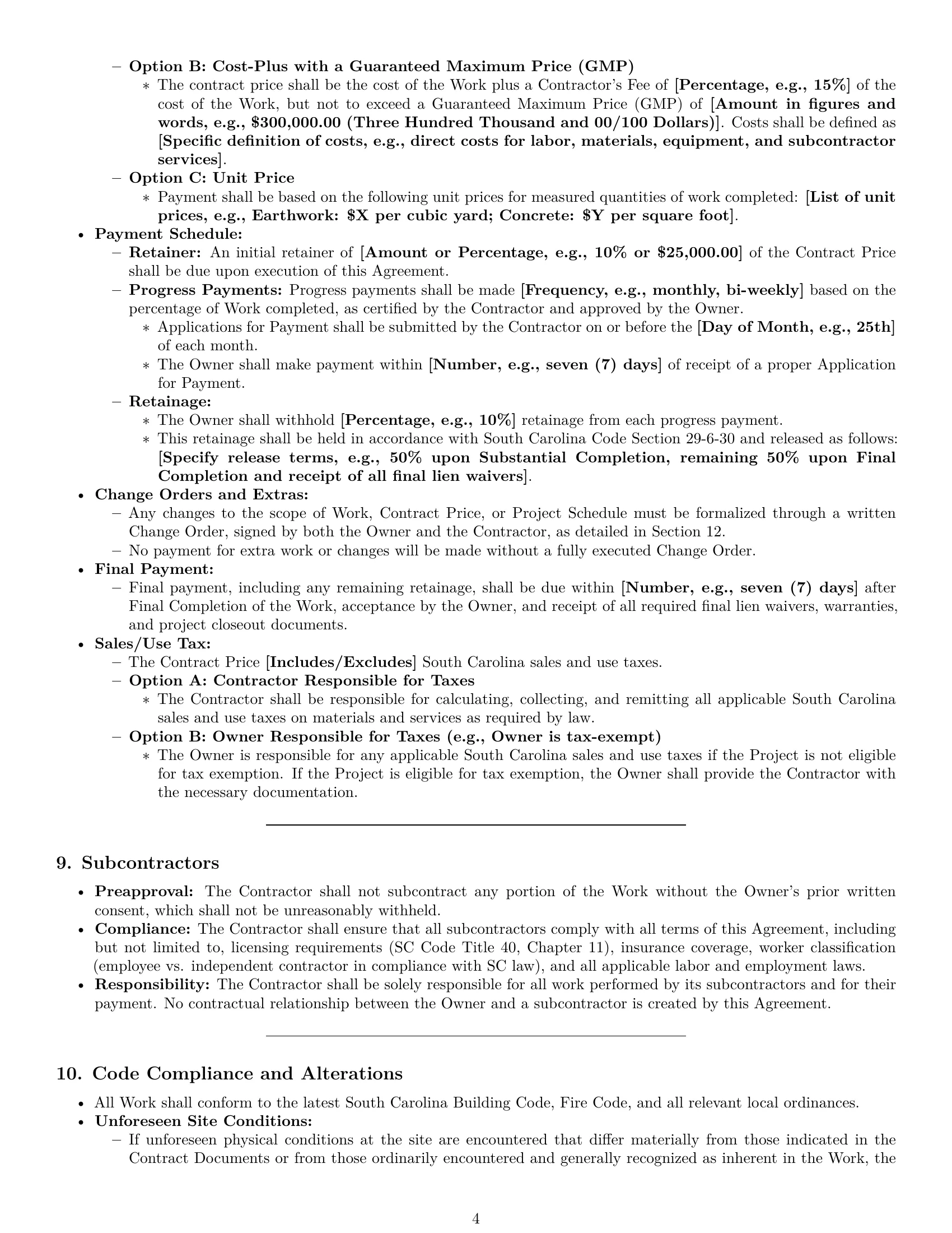 Preview page 4 of Pro South Carolina construction service contract template