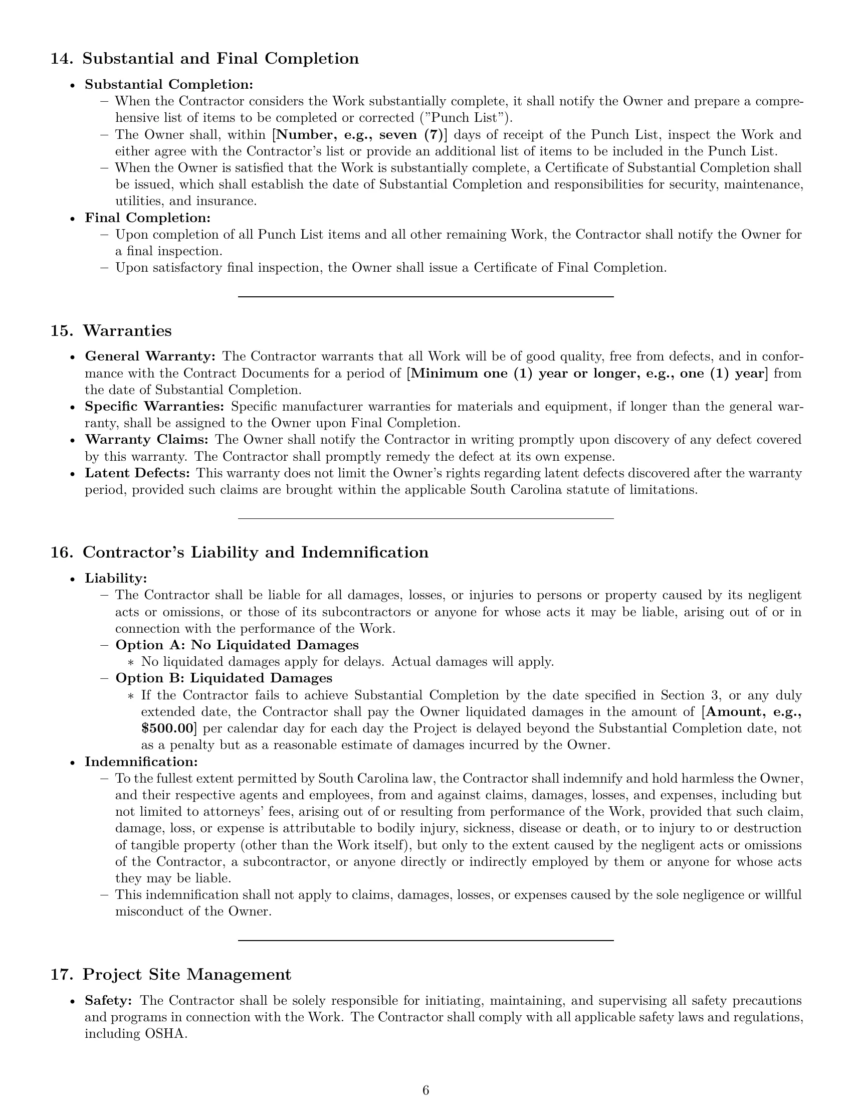 Preview page 6 of Pro South Carolina construction service contract template