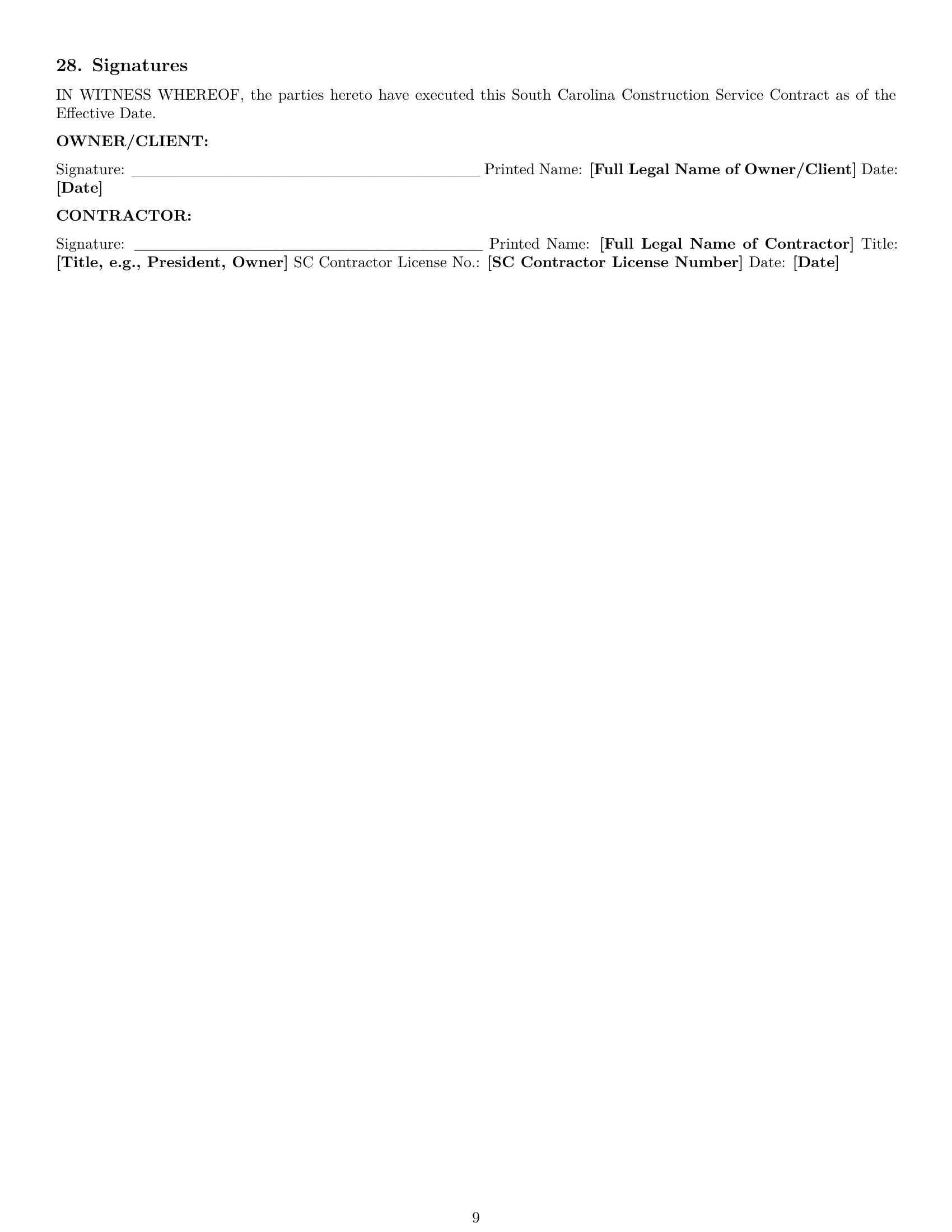 Preview page 9 of Pro South Carolina construction service contract template