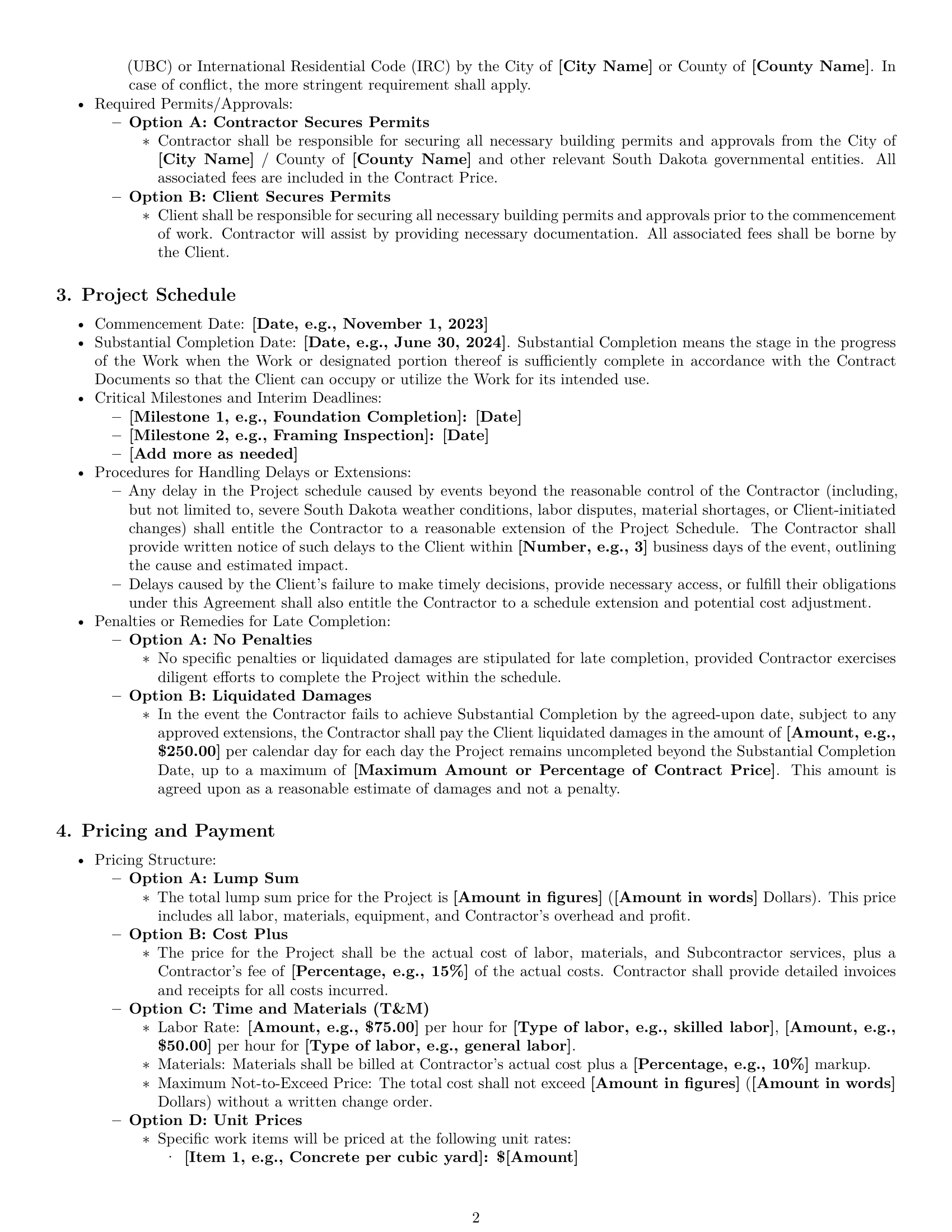 Preview page 2 of Pro South Dakota construction service contract template