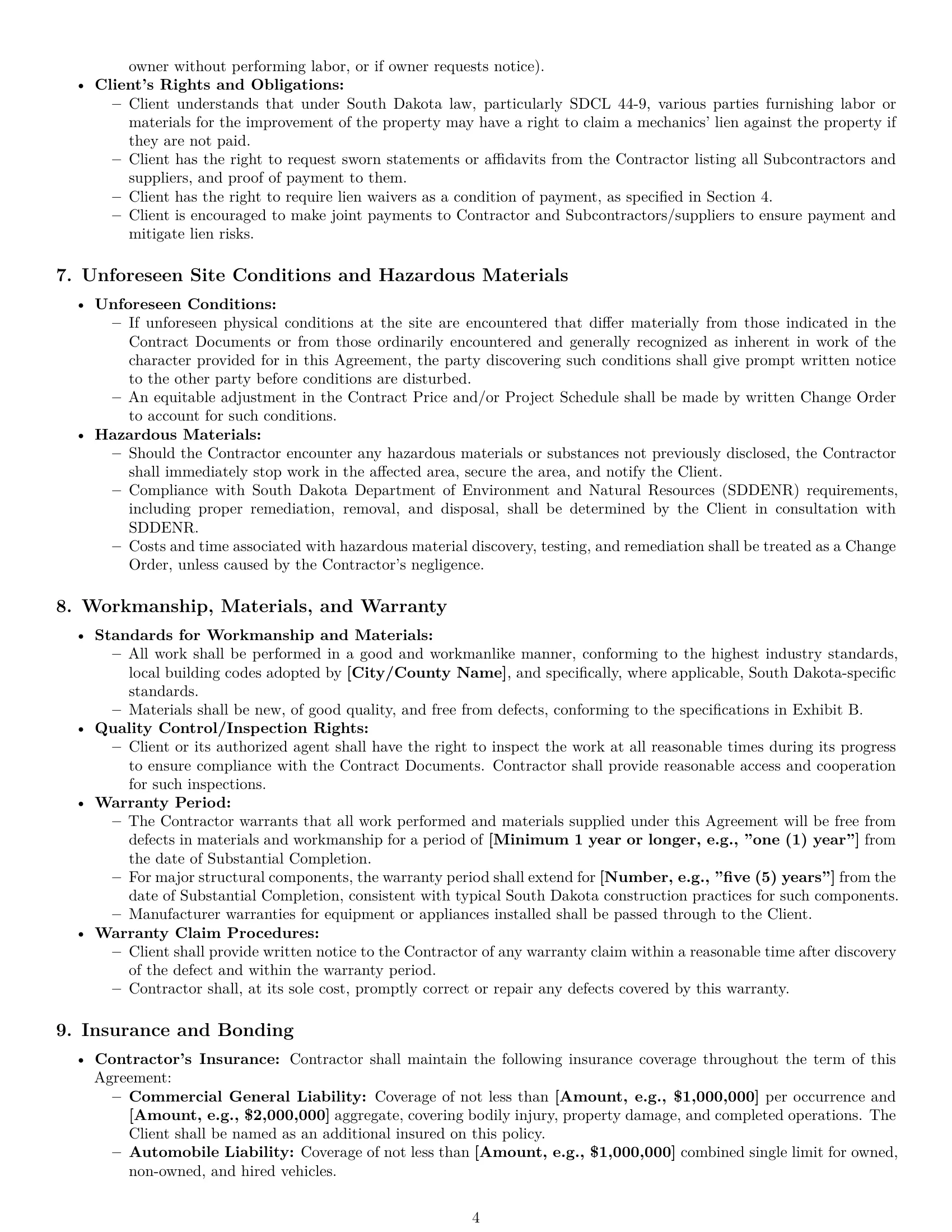 Preview page 4 of Pro South Dakota construction service contract template
