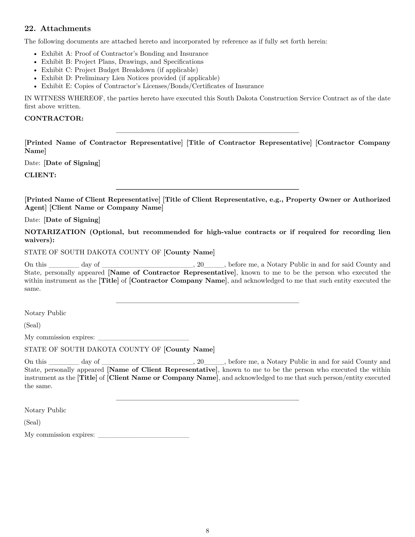 Preview page 8 of Pro South Dakota construction service contract template