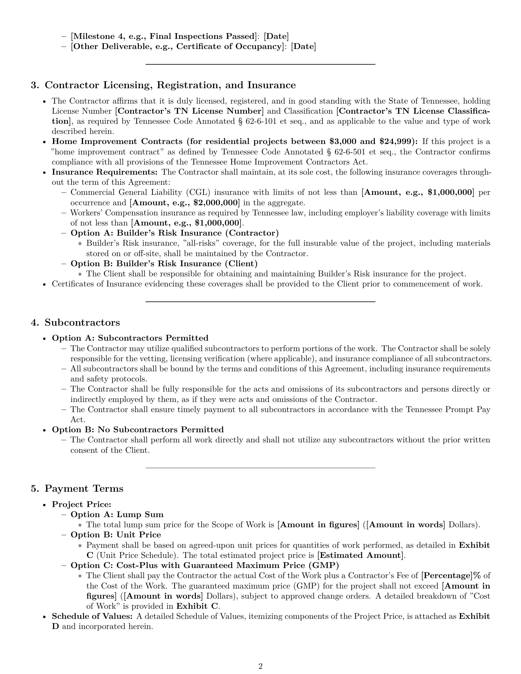 Preview page 2 of Pro Tennessee construction service contract template