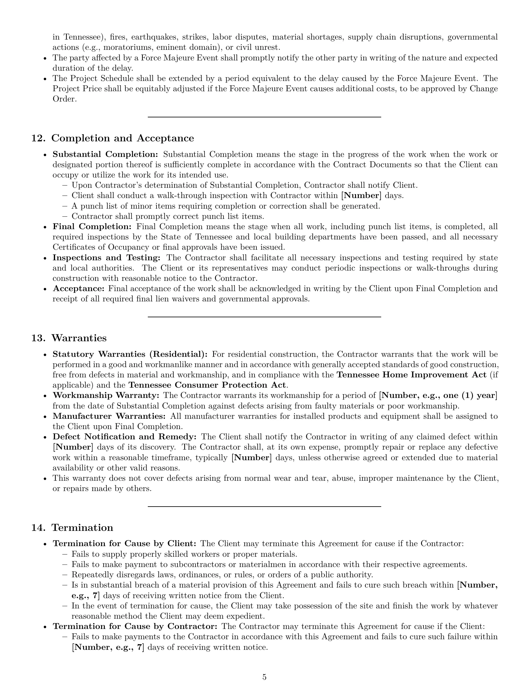 Preview page 5 of Pro Tennessee construction service contract template