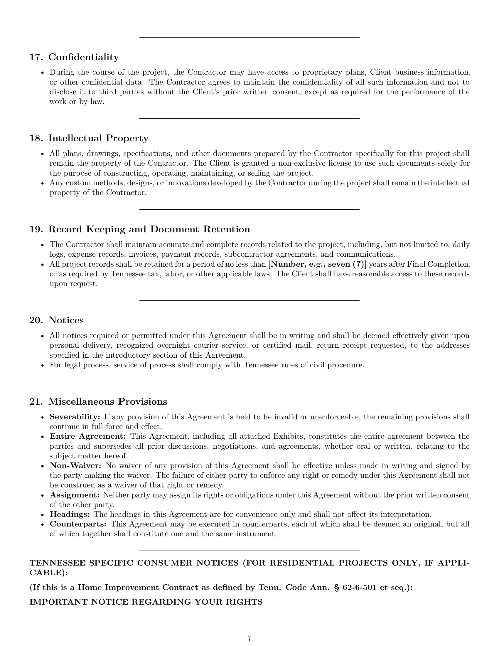 Preview page 7 of Pro Tennessee construction service contract template