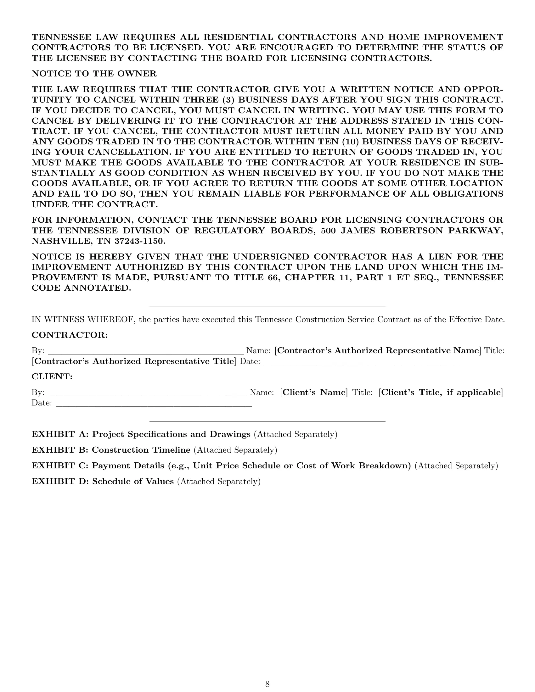 Preview page 8 of Pro Tennessee construction service contract template
