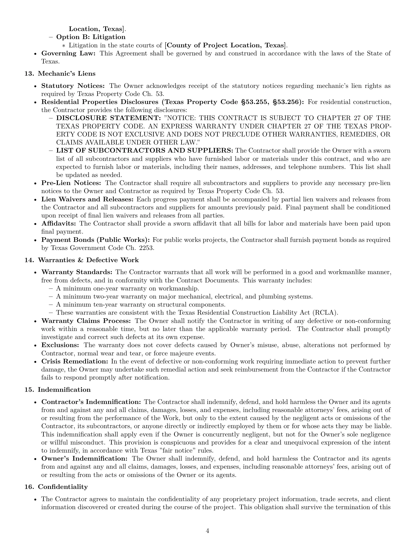 Preview page 4 of Pro Texas construction service contract template