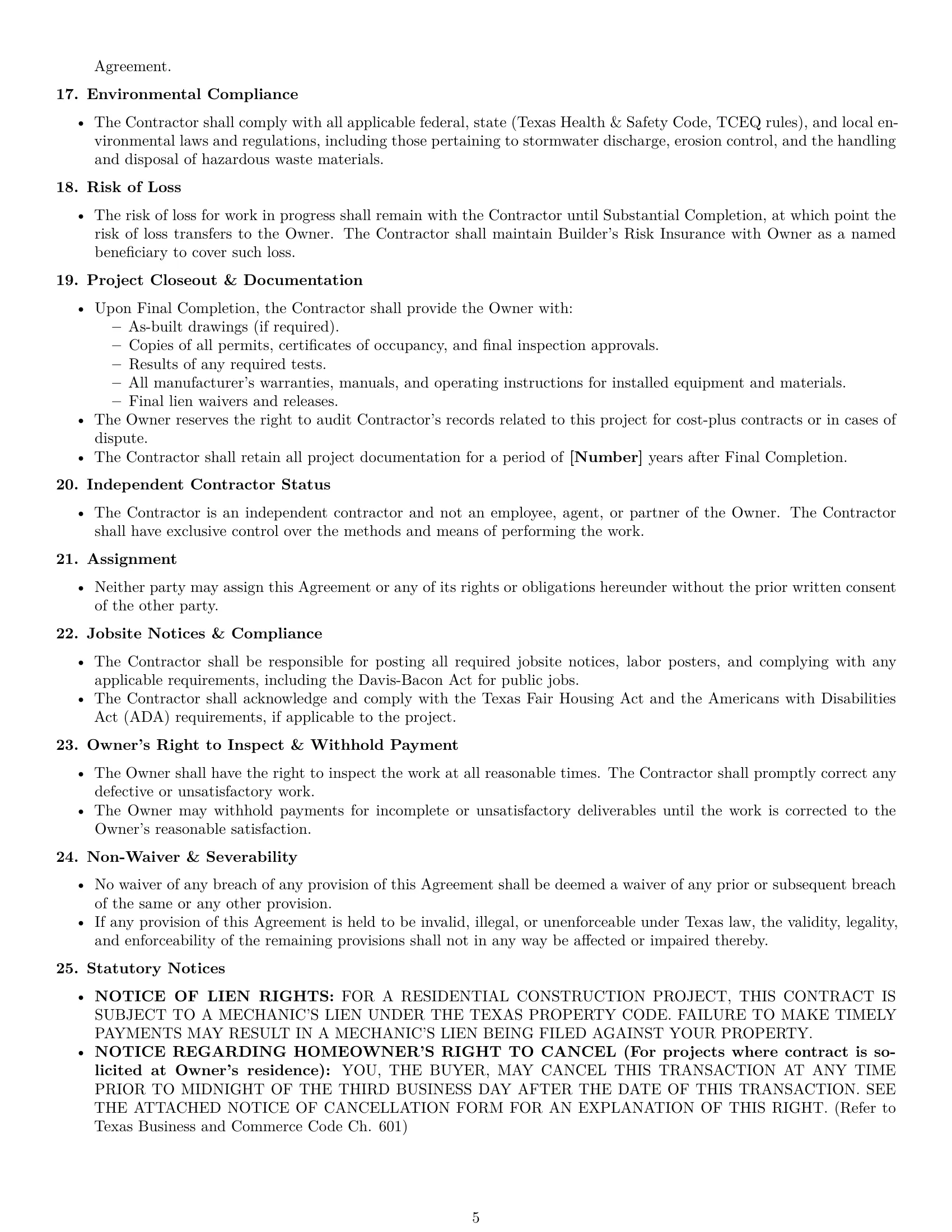Preview page 5 of Pro Texas construction service contract template