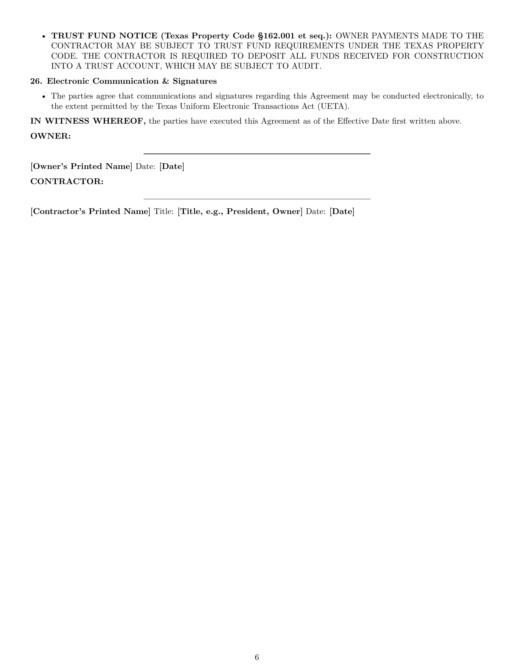 Preview page 6 of Pro Texas construction service contract template
