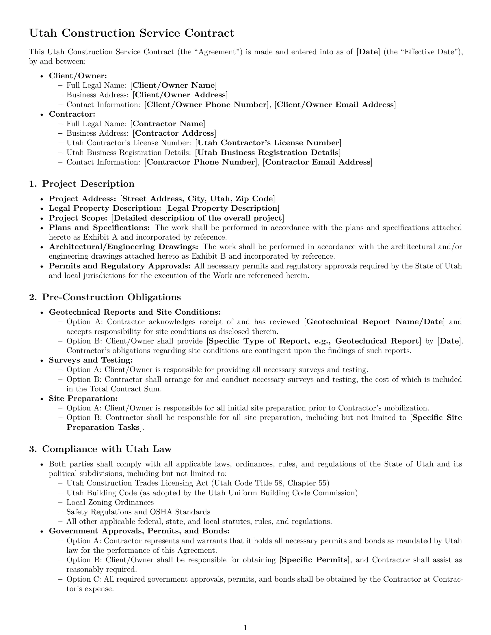 Preview page 1 of Pro Utah construction service contract template