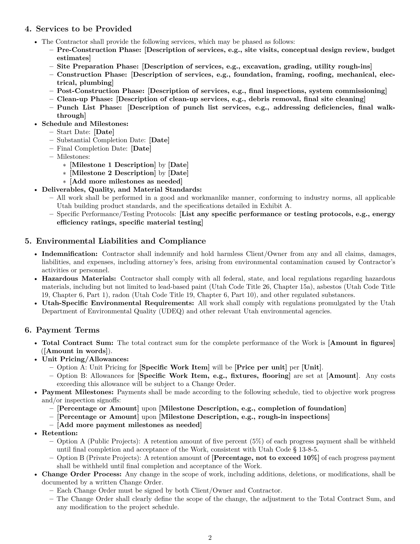 Preview page 2 of Pro Utah construction service contract template