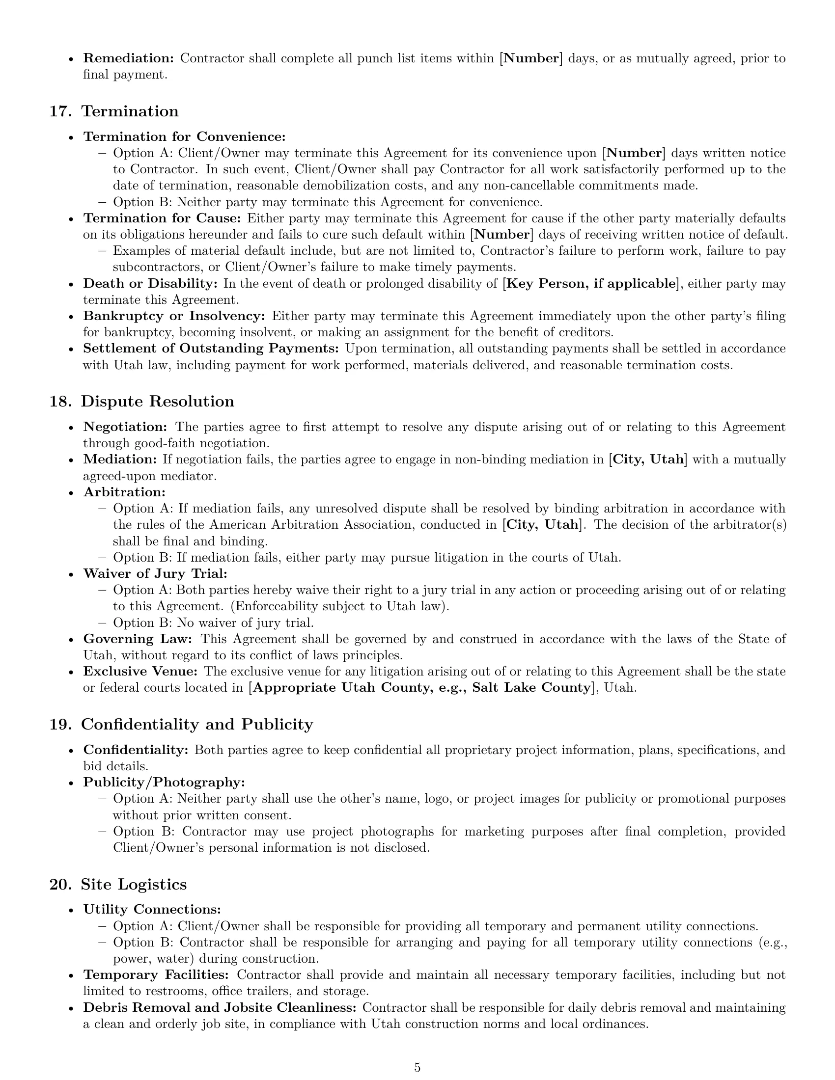 Preview page 5 of Pro Utah construction service contract template