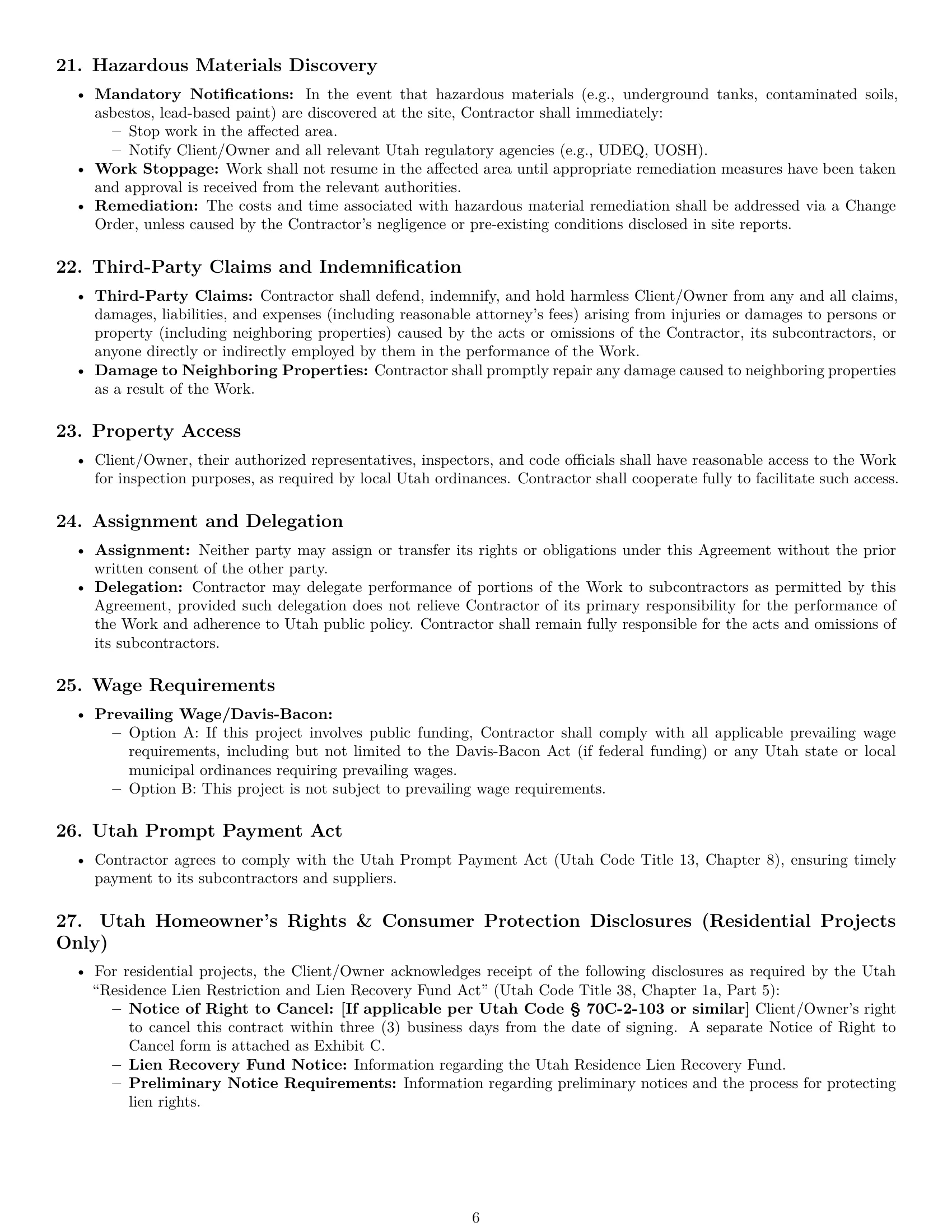 Preview page 6 of Pro Utah construction service contract template