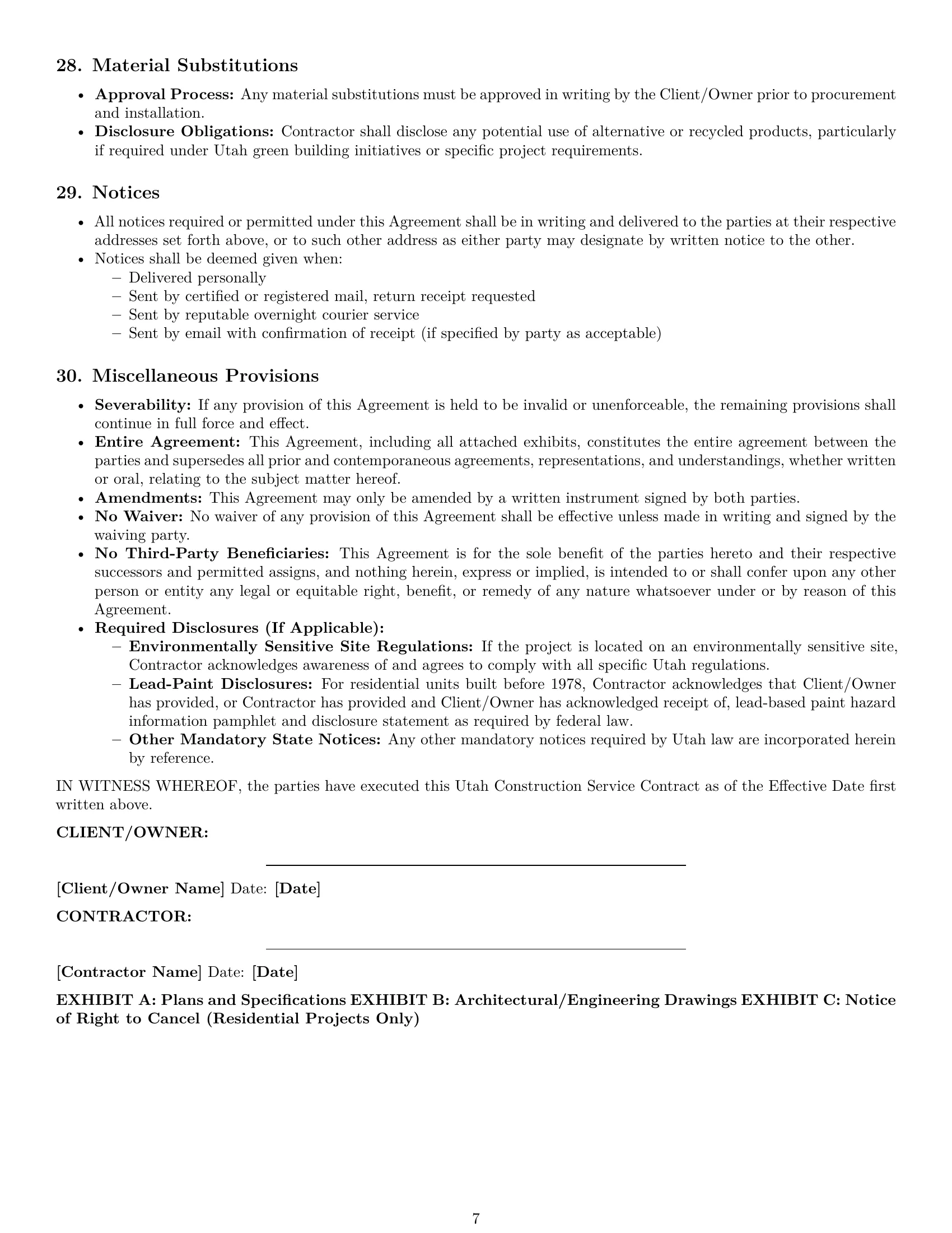 Preview page 7 of Pro Utah construction service contract template