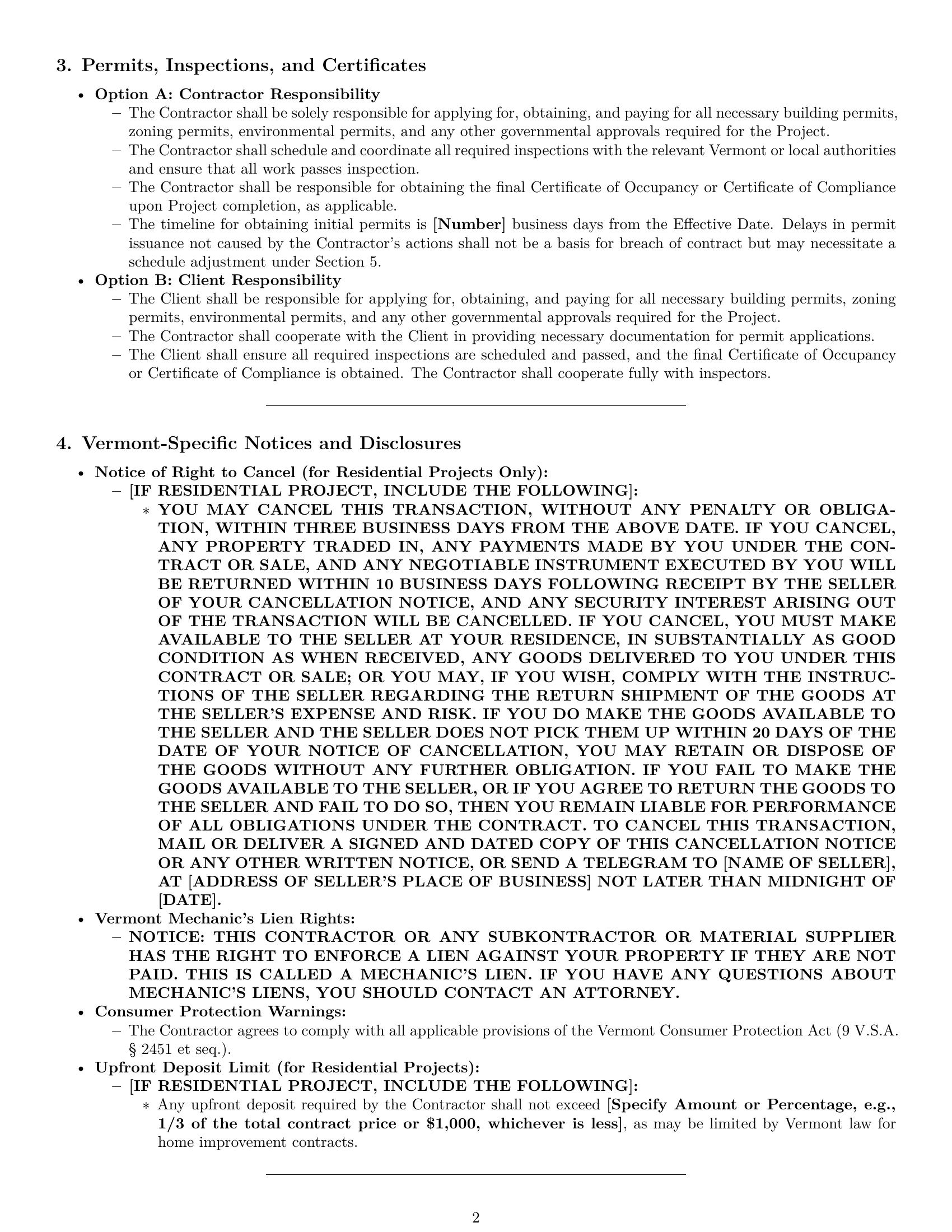 Preview page 2 of Pro Vermont construction service contract template