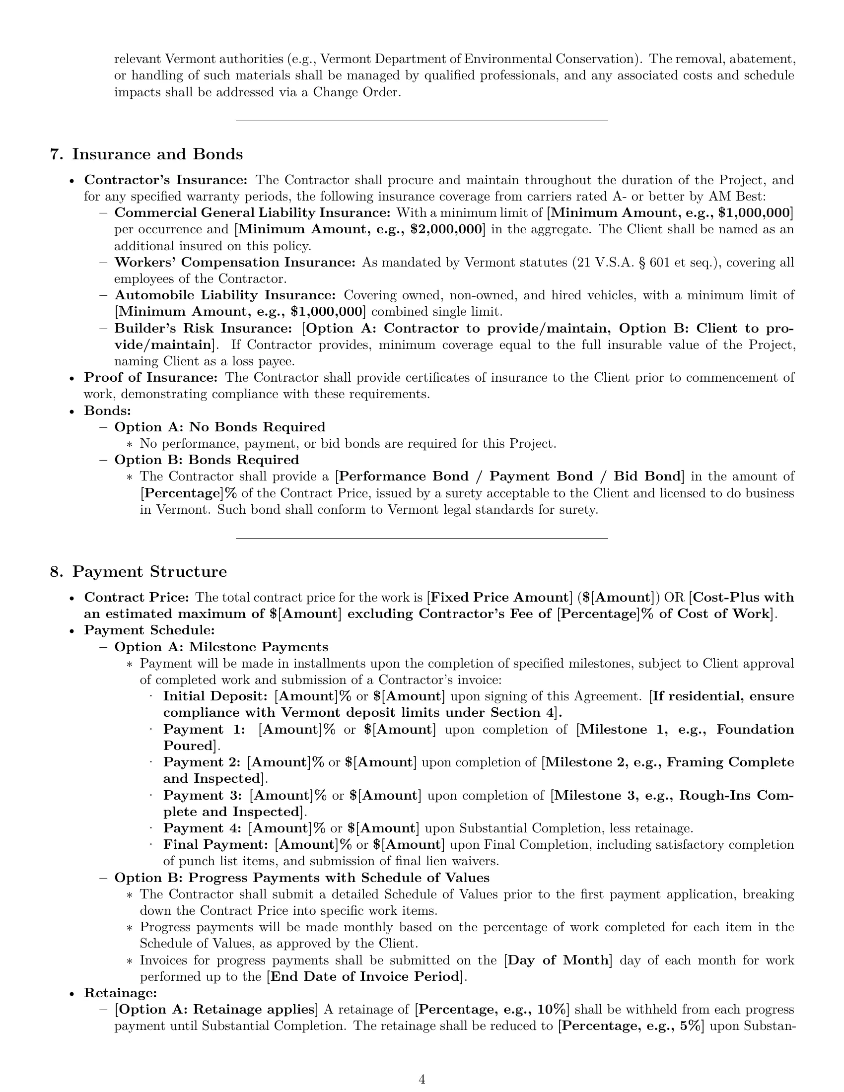 Preview page 4 of Pro Vermont construction service contract template