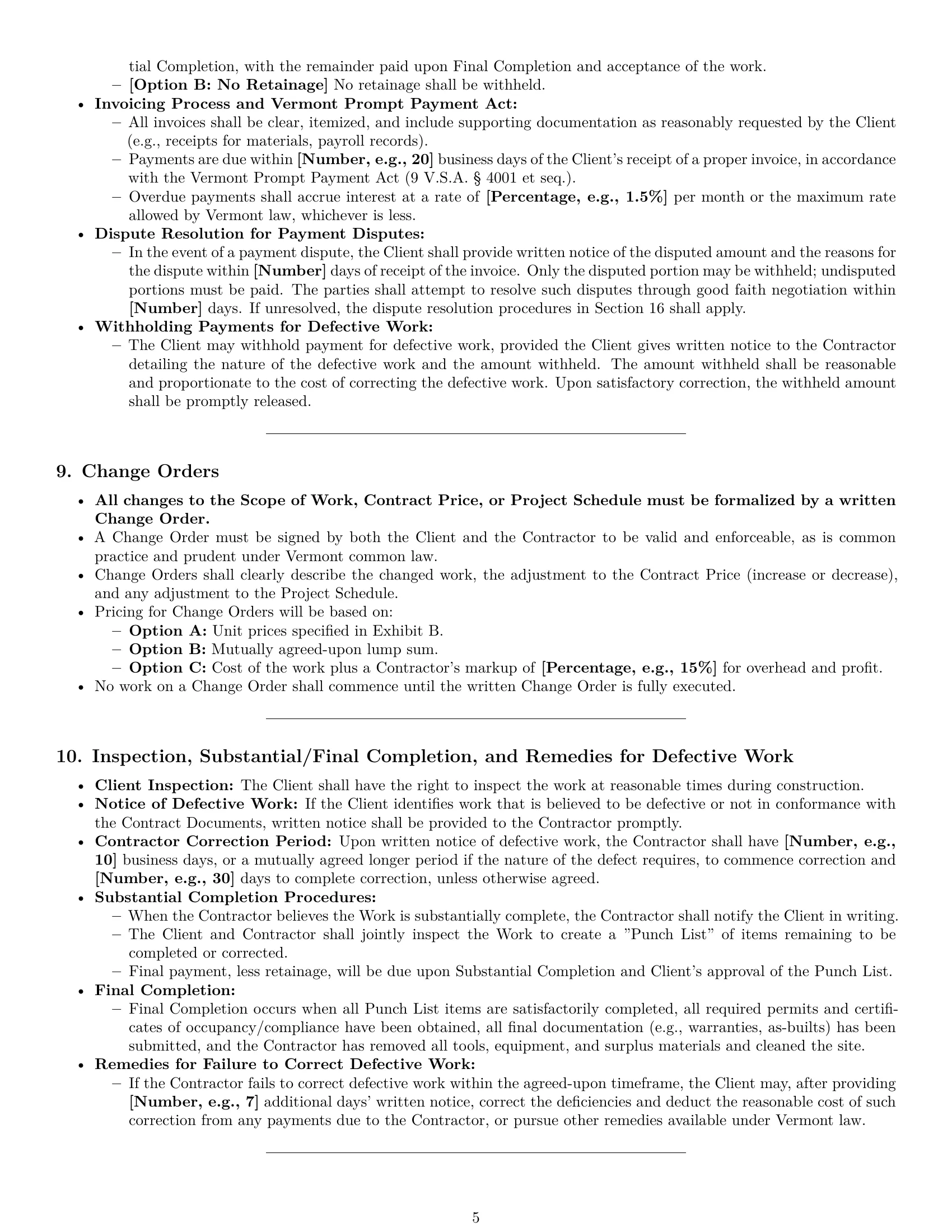 Preview page 5 of Pro Vermont construction service contract template