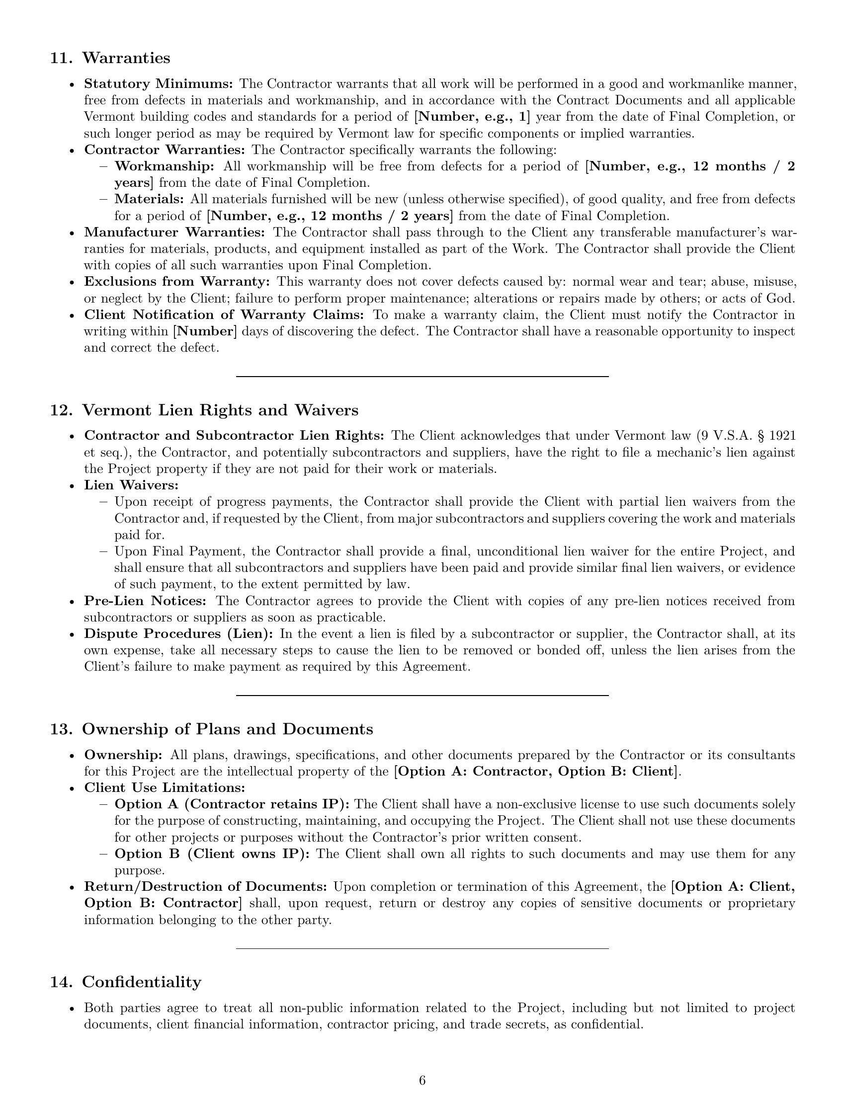Preview page 6 of Pro Vermont construction service contract template