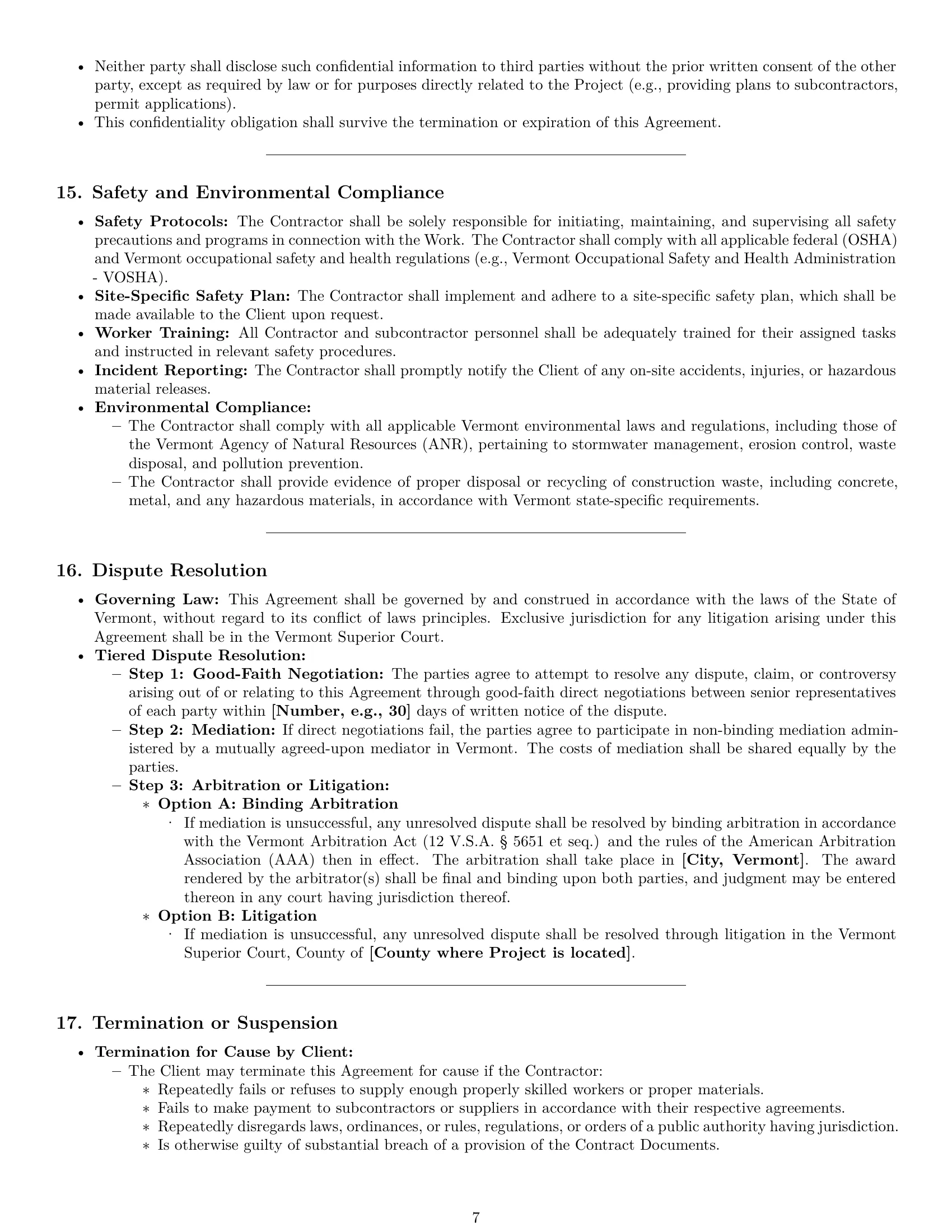 Preview page 7 of Pro Vermont construction service contract template